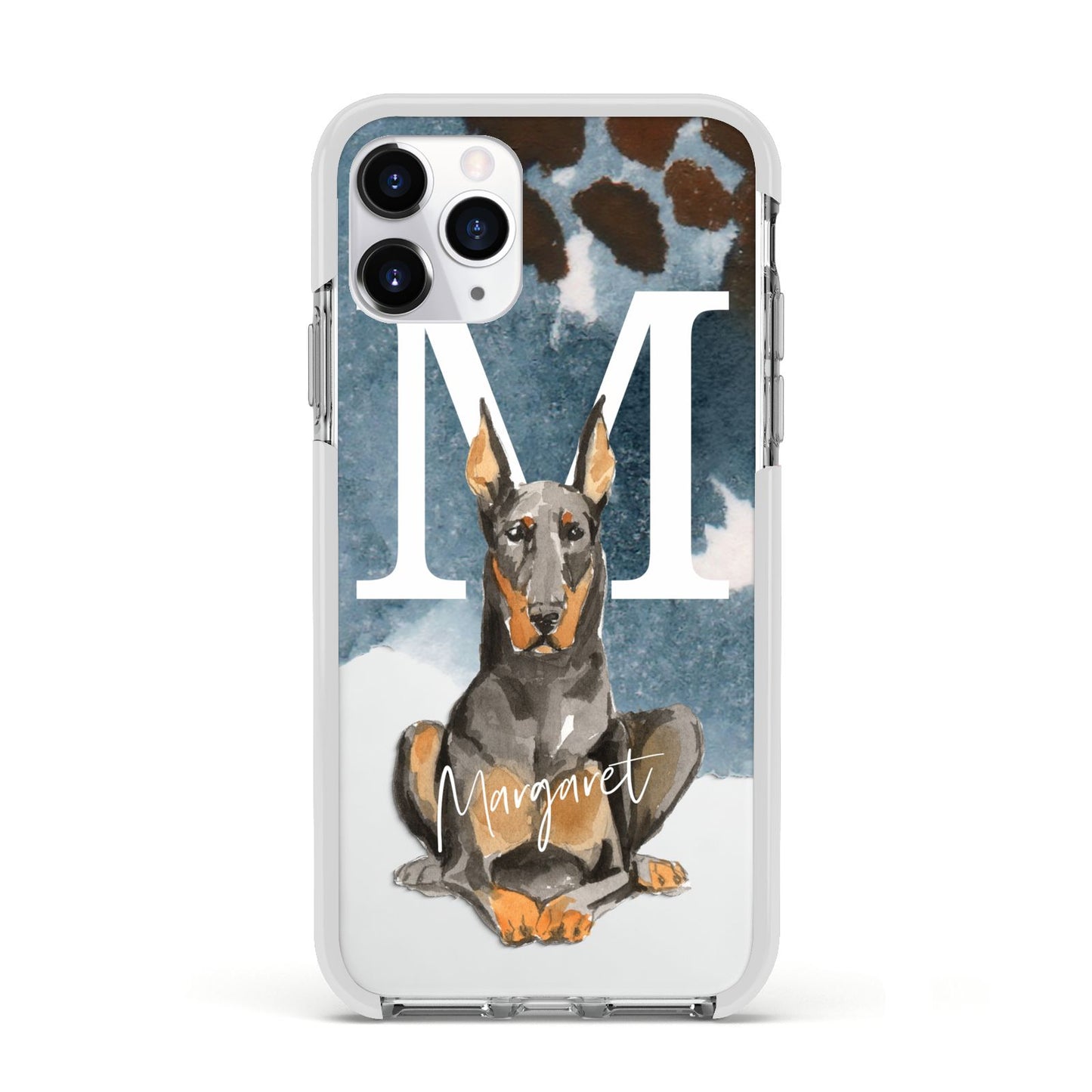 Personalised Doberman Dog Apple iPhone 11 Pro in Silver with White Impact Case
