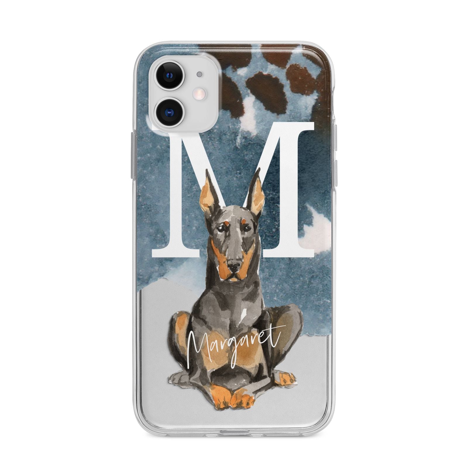 Personalised Doberman Dog Apple iPhone 11 in White with Bumper Case