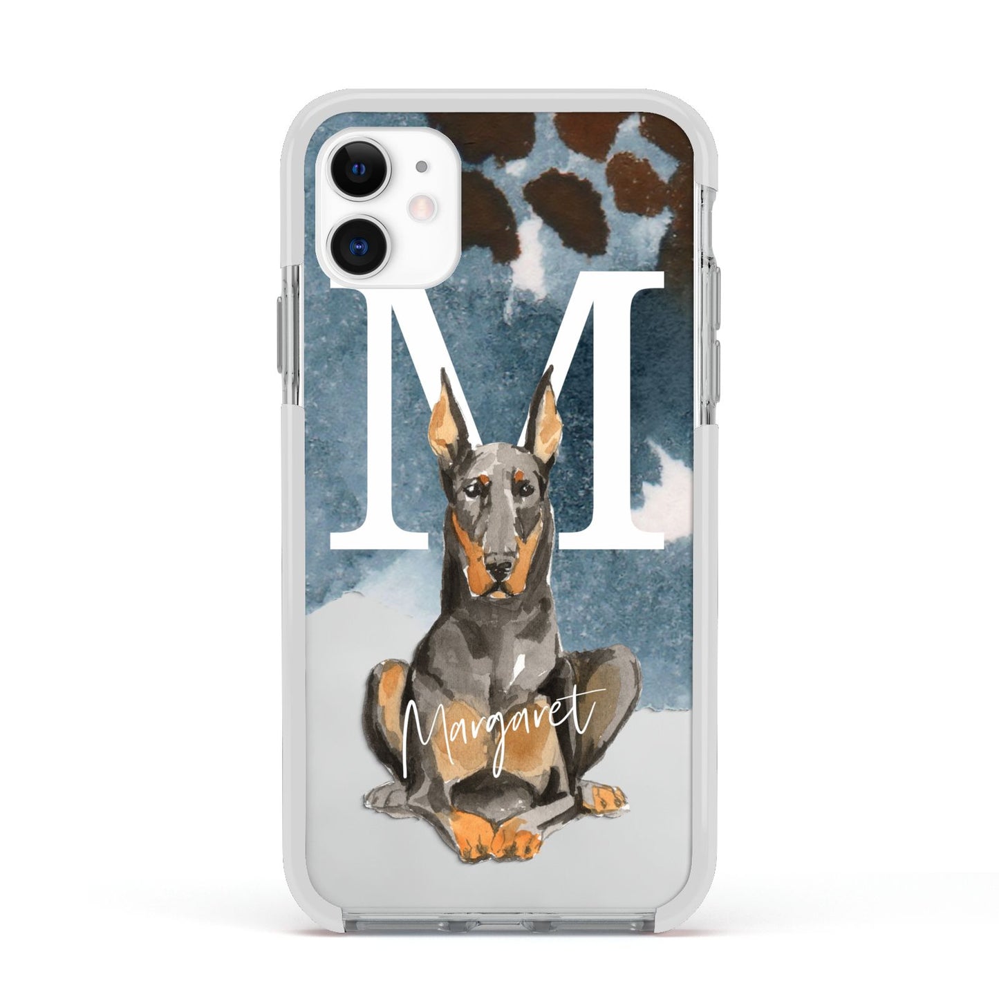 Personalised Doberman Dog Apple iPhone 11 in White with White Impact Case