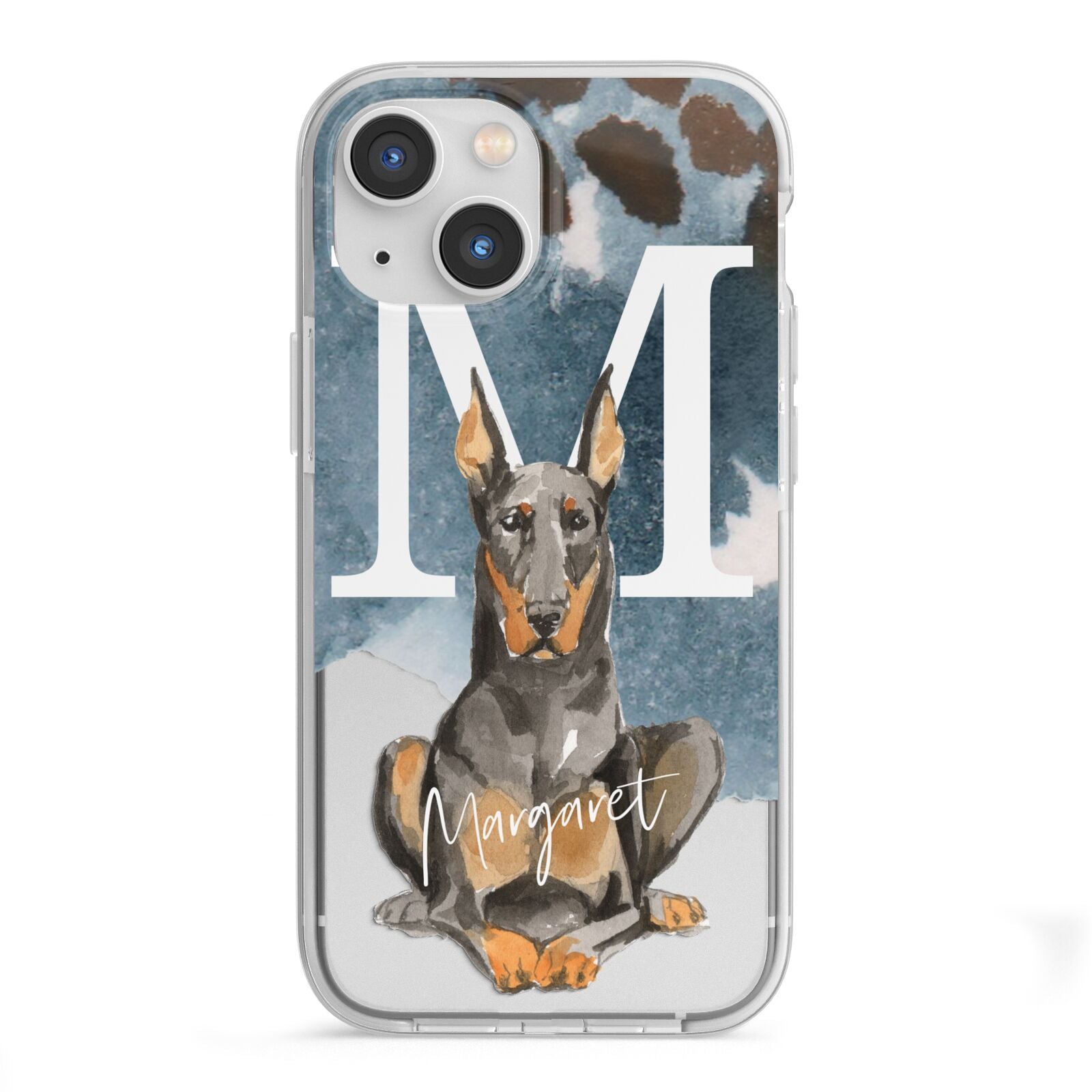 Personalised Doberman Dog iPhone 13 Mini TPU Impact Case with White Edges