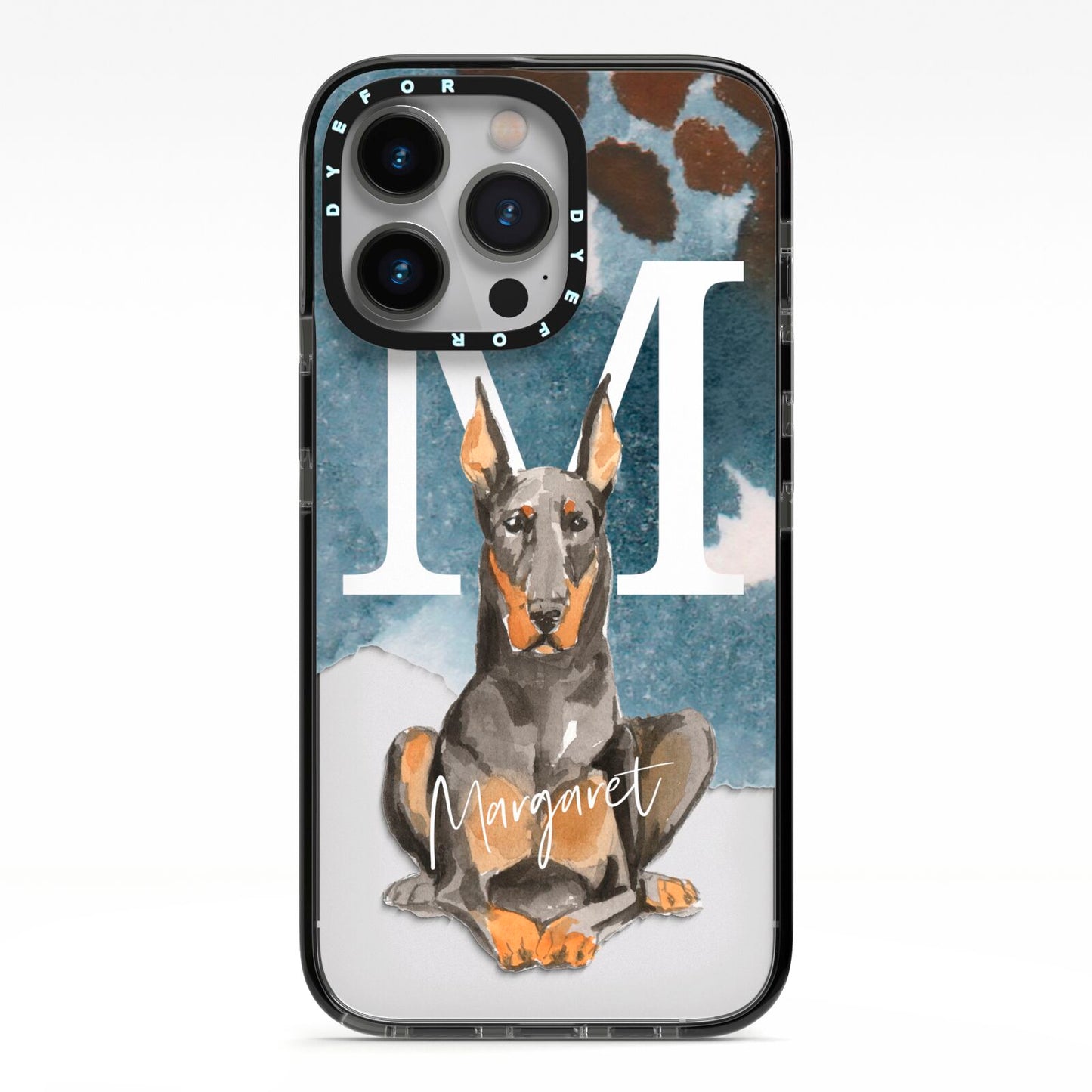 Personalised Doberman Dog iPhone 13 Pro Black Impact Case on Silver phone