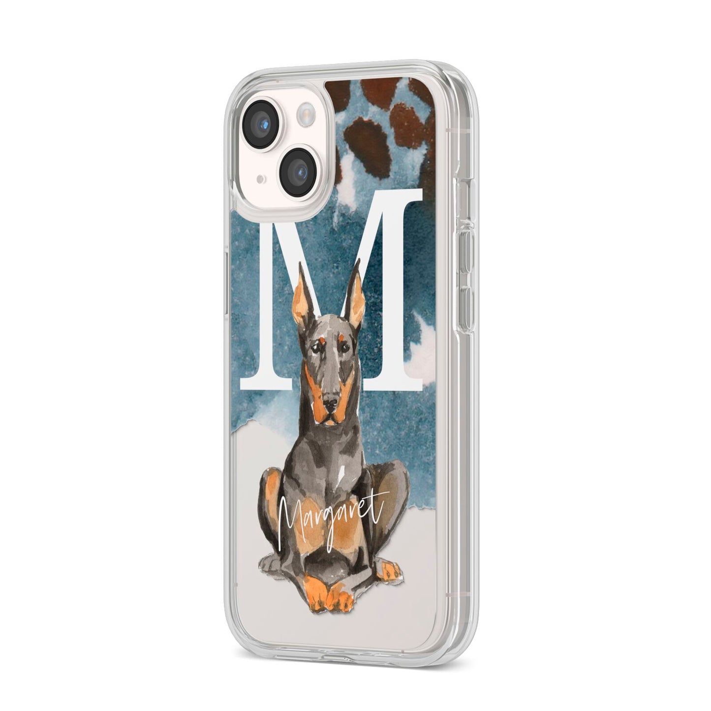 Personalised Doberman Dog iPhone 14 Clear Tough Case Starlight Angled Image