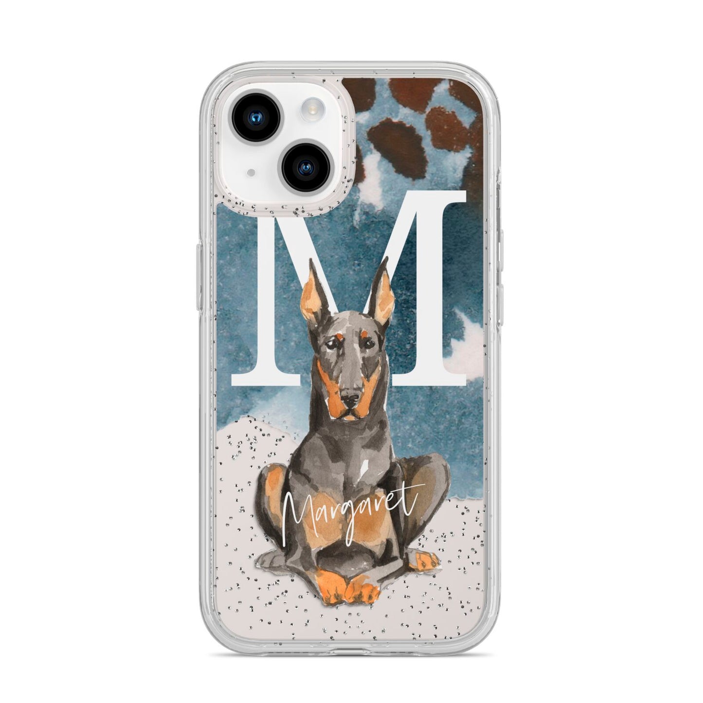Personalised Doberman Dog iPhone 14 Glitter Tough Case Starlight