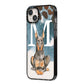 Personalised Doberman Dog iPhone 14 Plus Black Impact Case Side Angle on Silver phone