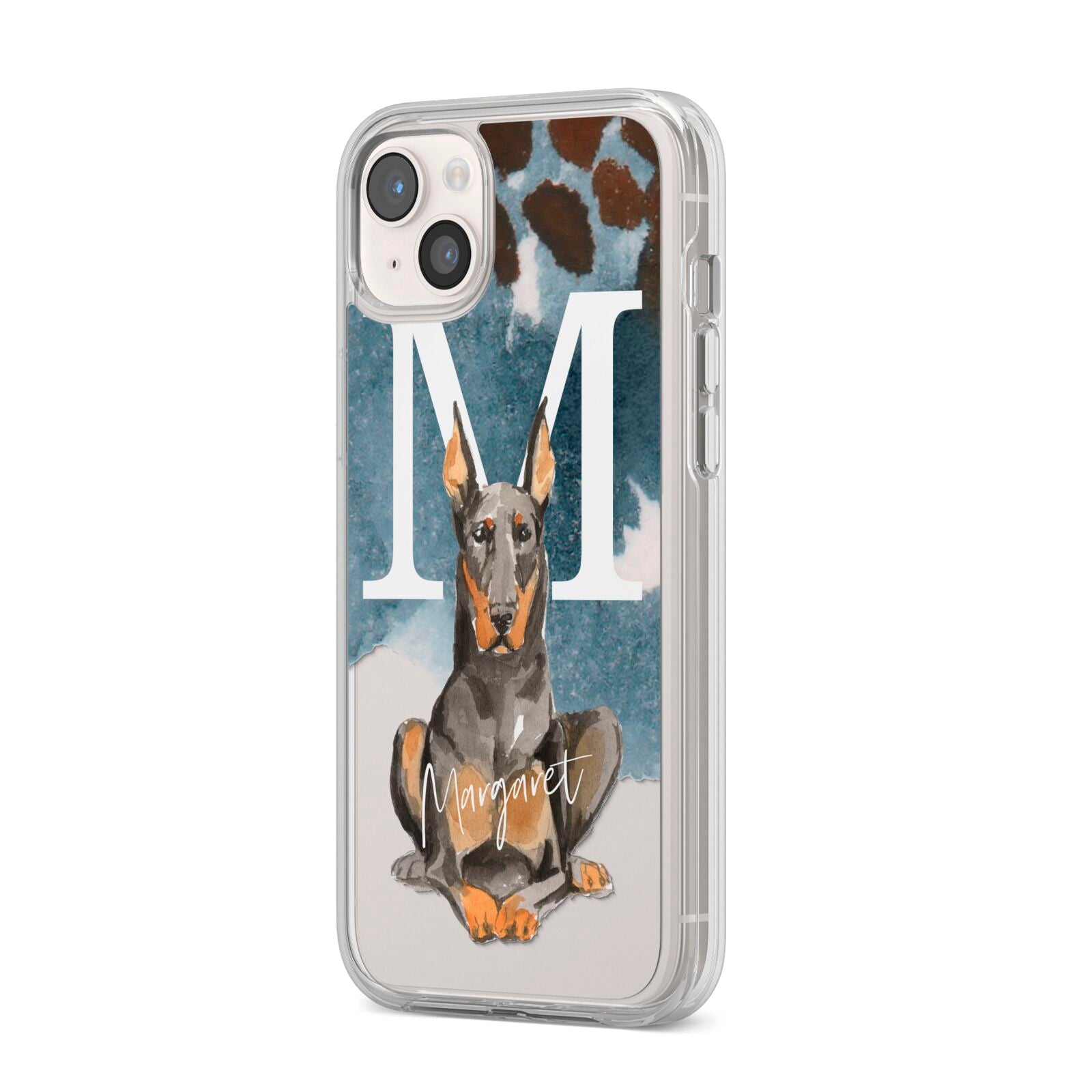 Personalised Doberman Dog iPhone 14 Plus Clear Tough Case Starlight Angled Image