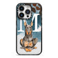 Personalised Doberman Dog iPhone 14 Pro Black Impact Case on Silver phone