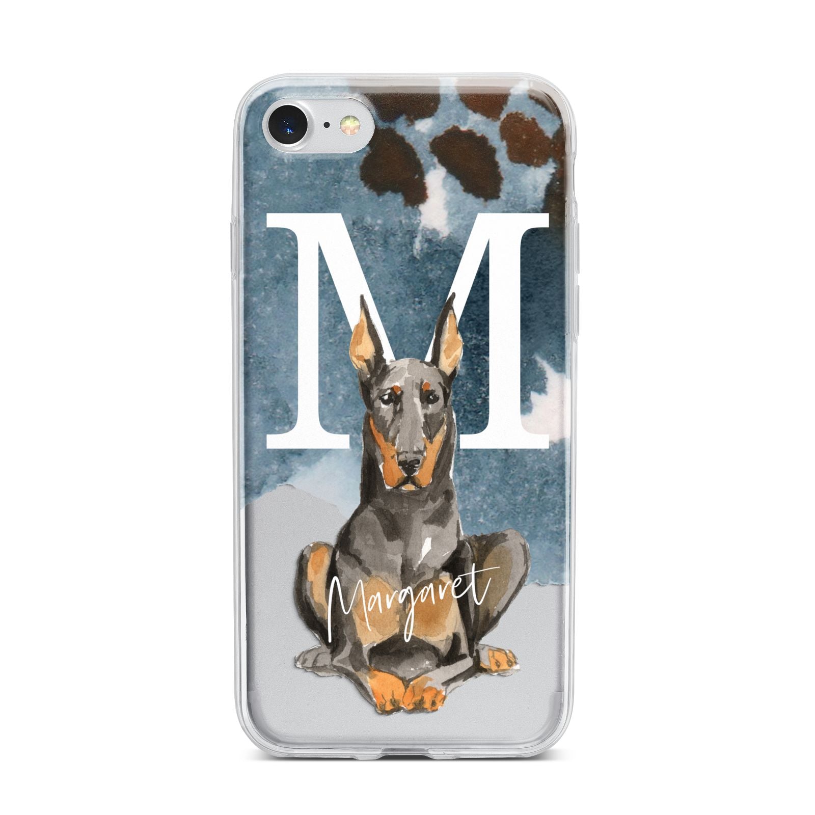Personalised Doberman Dog iPhone 7 Bumper Case on Silver iPhone