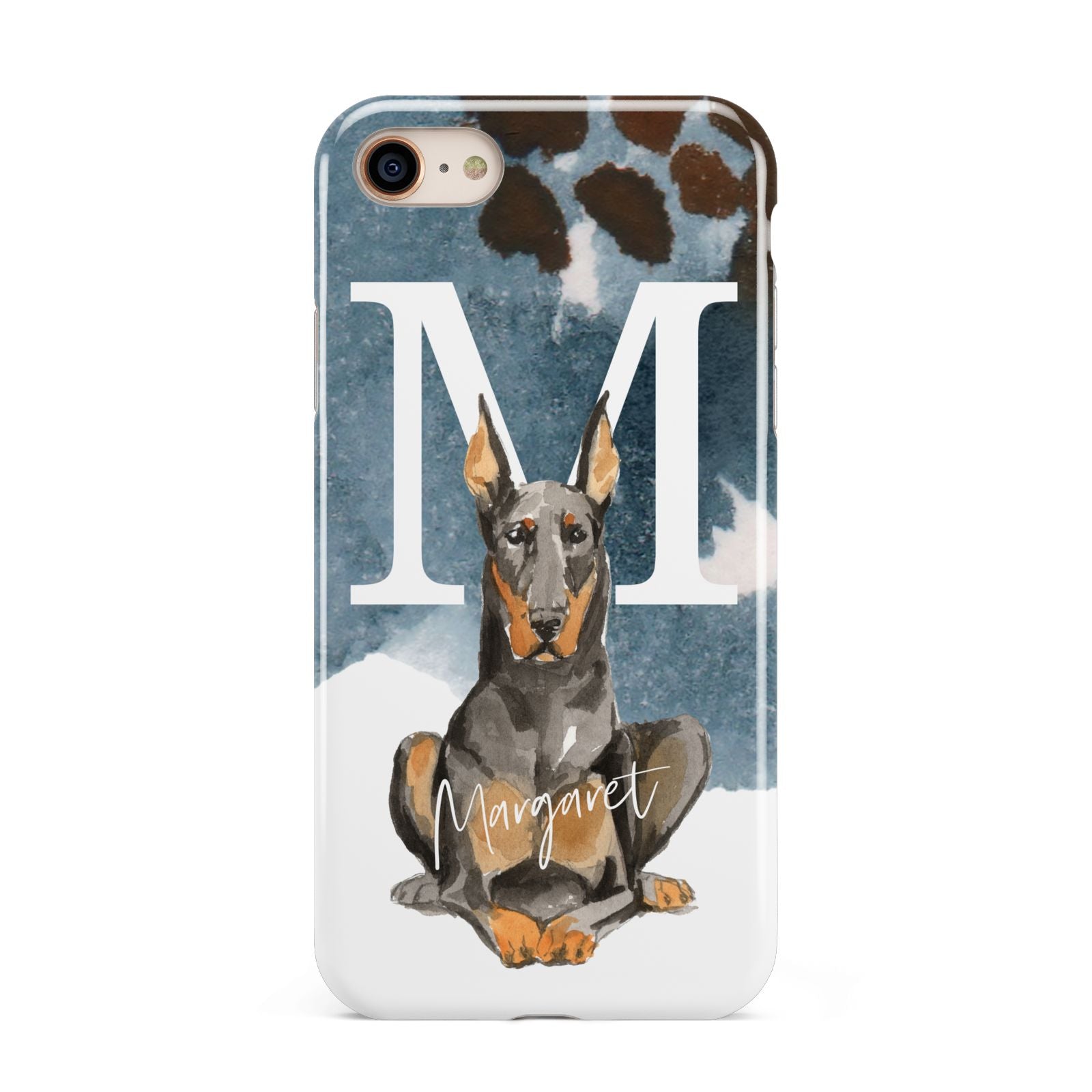 Personalised Doberman Dog iPhone 8 3D Tough Case on Gold Phone