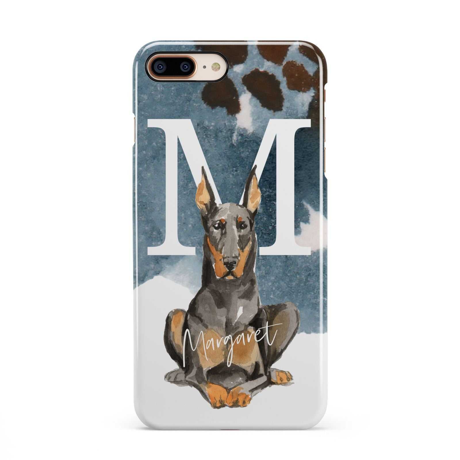 Personalised Doberman Dog iPhone 8 Plus 3D Snap Case on Gold Phone