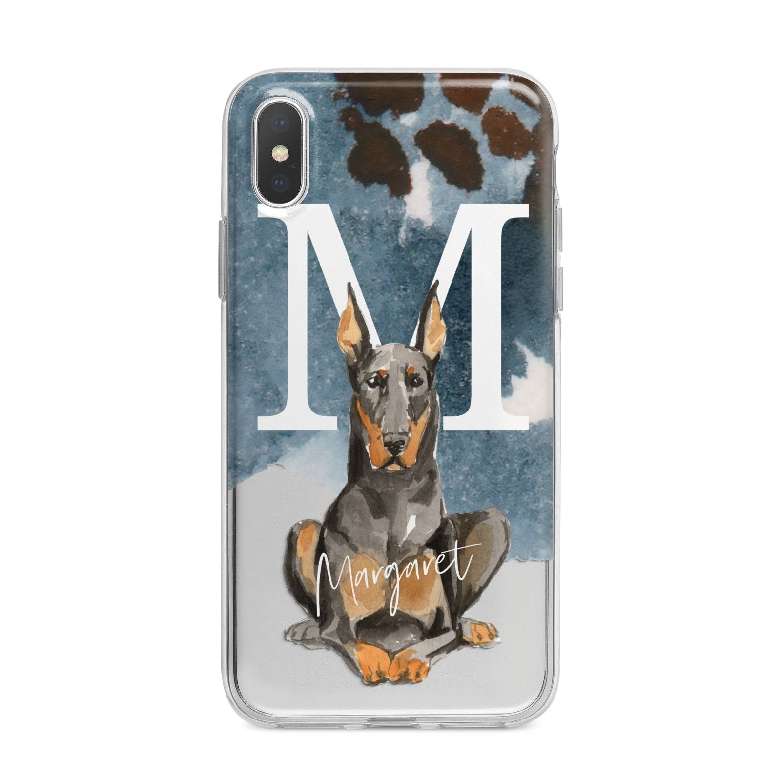 Personalised Doberman Dog iPhone X Bumper Case on Silver iPhone Alternative Image 1