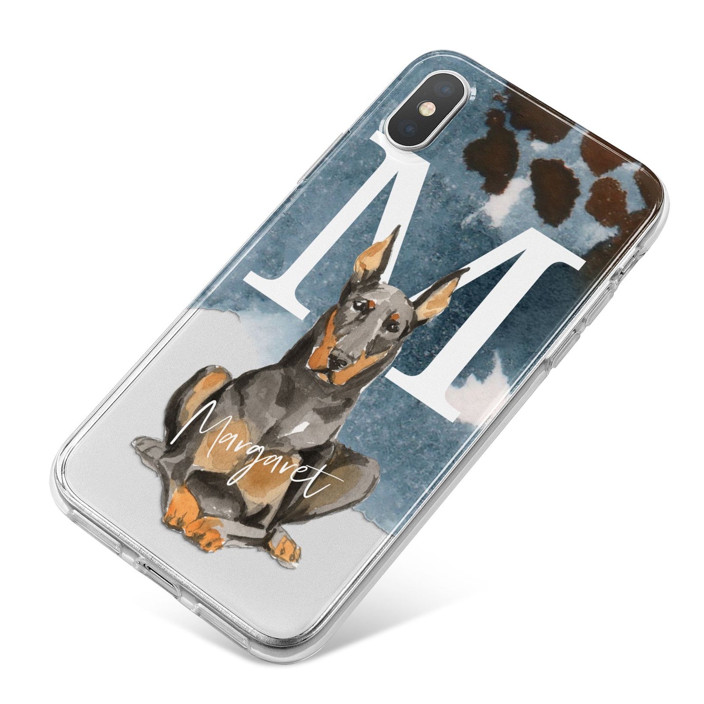 Personalised Doberman Dog iPhone X Bumper Case on Silver iPhone