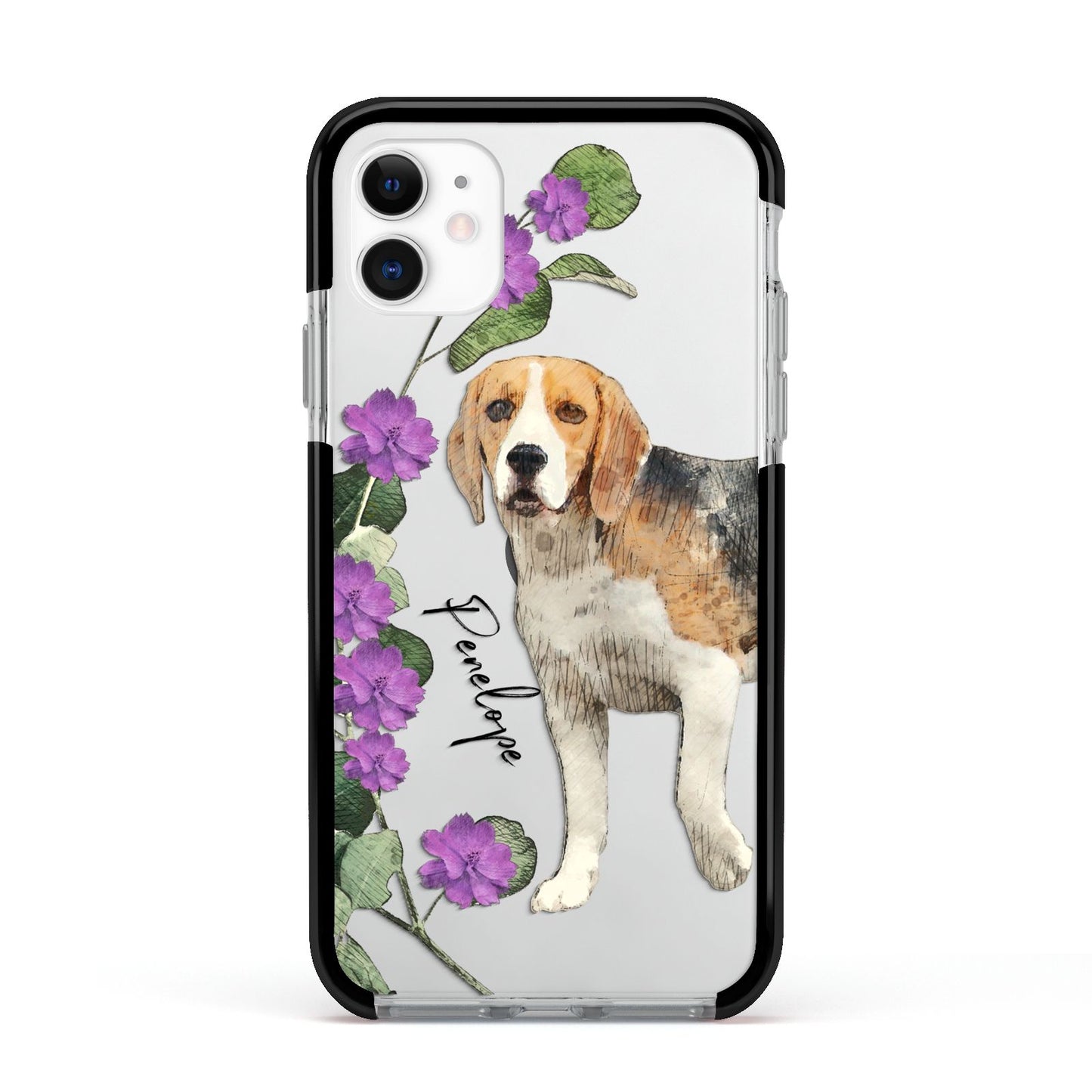 Personalised Dog Apple iPhone 11 in White with Black Impact Case