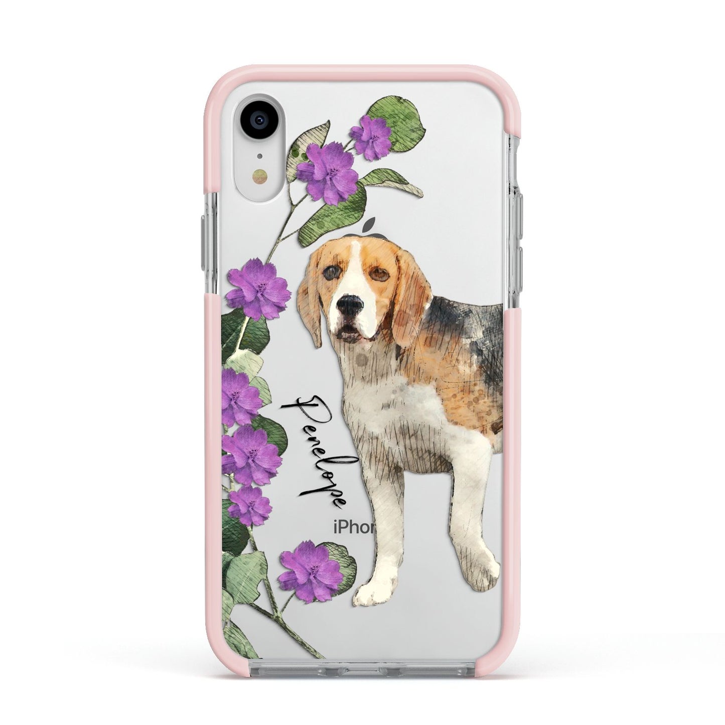 Personalised Dog Apple iPhone XR Impact Case Pink Edge on Silver Phone