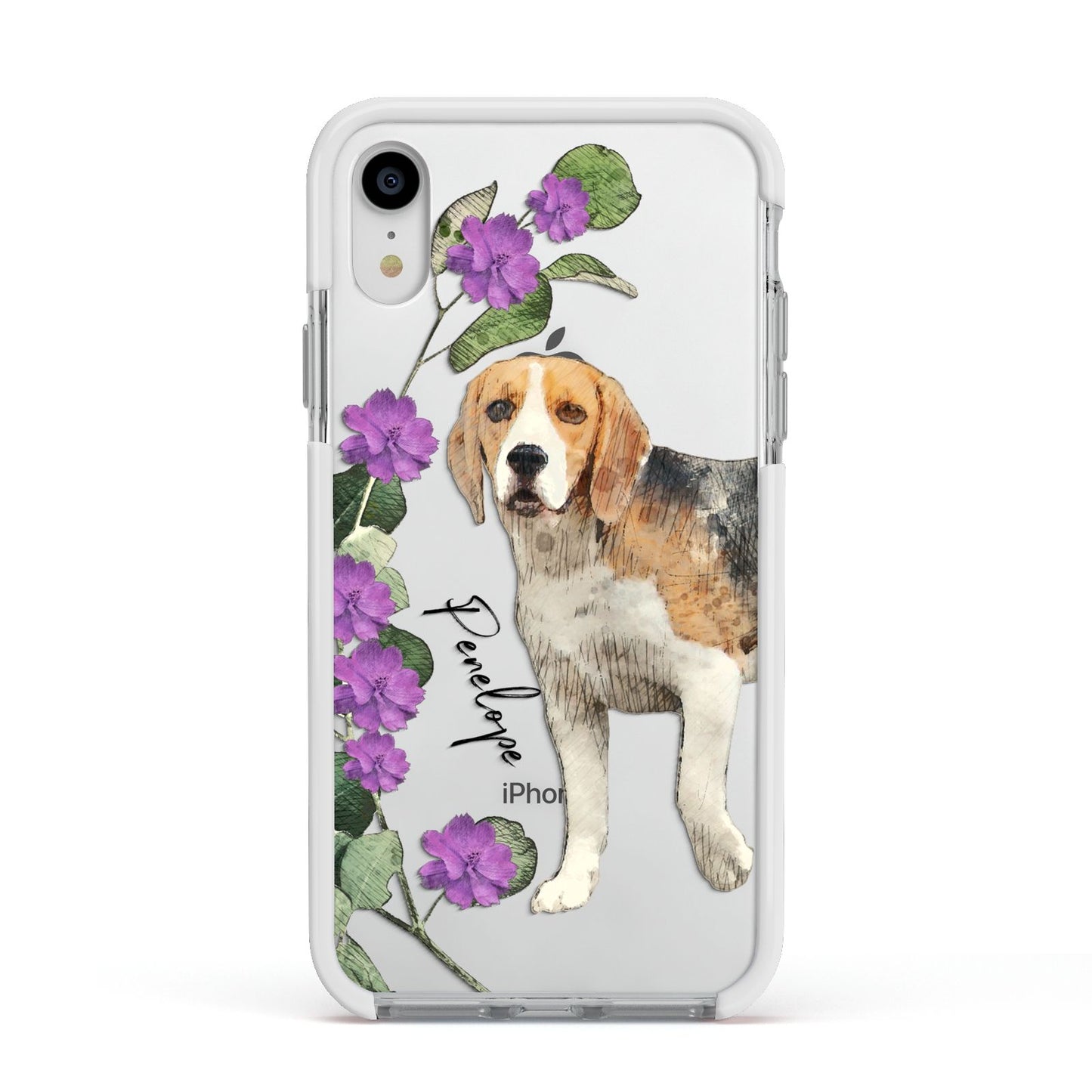 Personalised Dog Apple iPhone XR Impact Case White Edge on Silver Phone