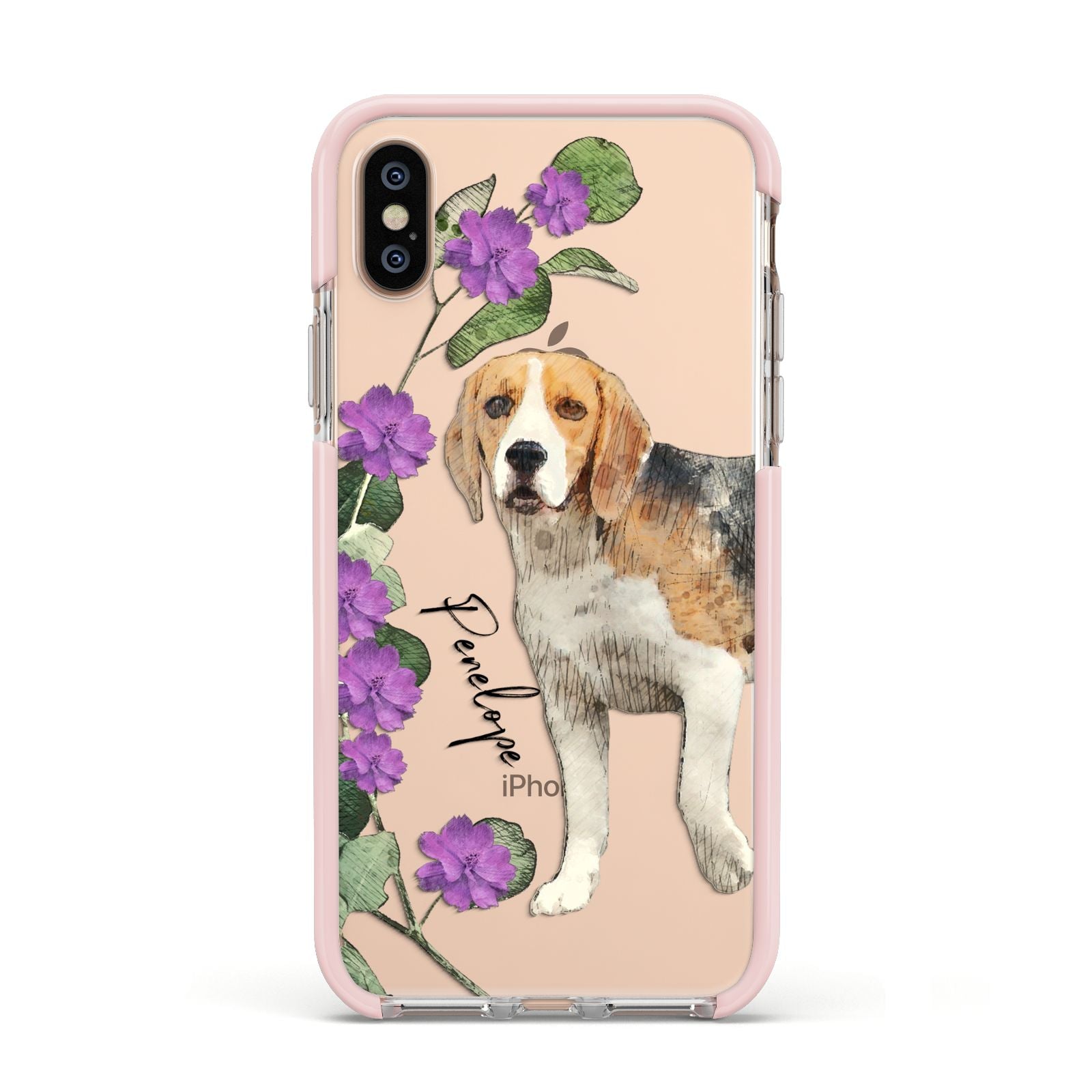 Personalised Dog Apple iPhone Xs Impact Case Pink Edge on Gold Phone