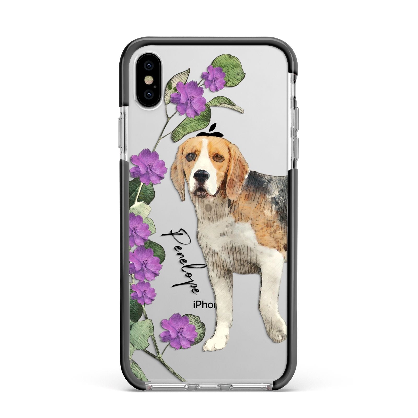 Personalised Dog Apple iPhone Xs Max Impact Case Black Edge on Silver Phone