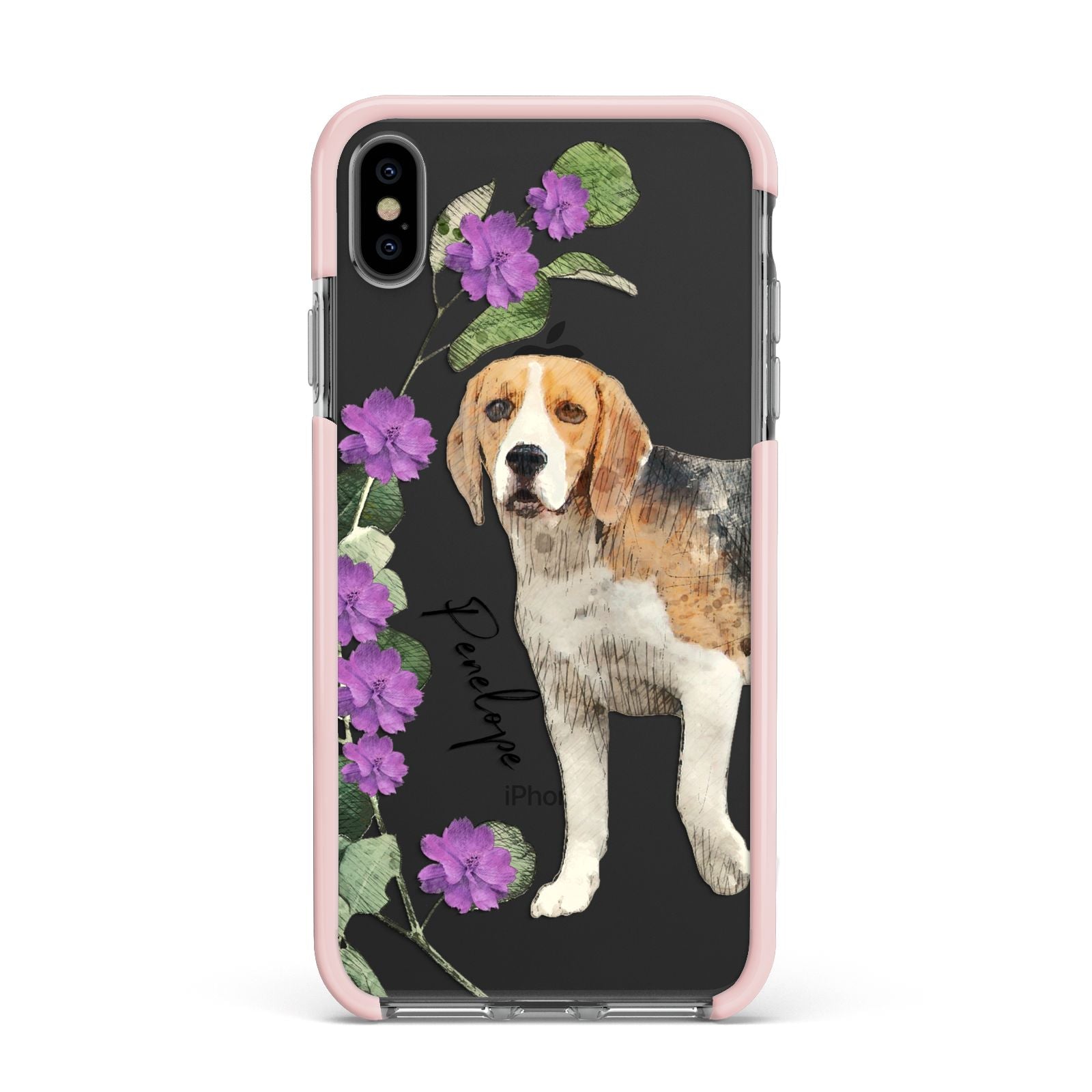 Personalised Dog Apple iPhone Xs Max Impact Case Pink Edge on Black Phone