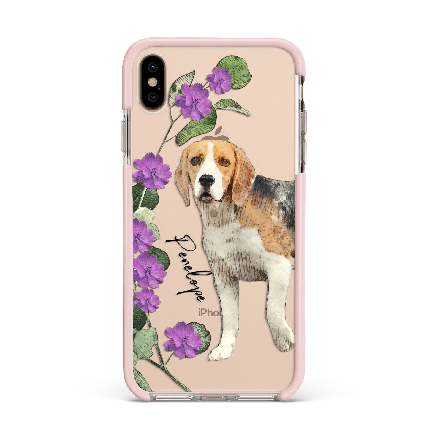 Personalised Dog Apple iPhone Xs Max Impact Case Pink Edge on Gold Phone