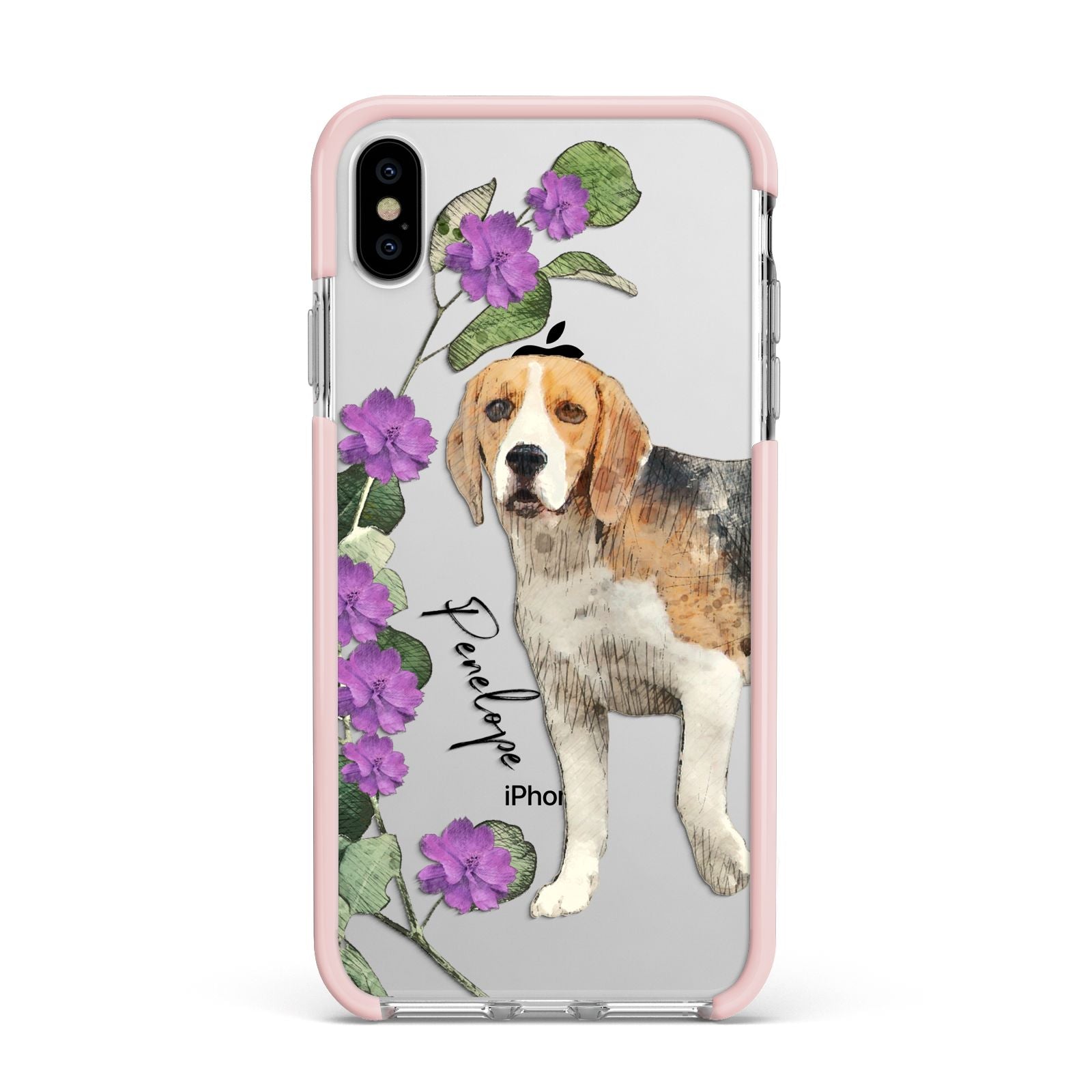 Personalised Dog Apple iPhone Xs Max Impact Case Pink Edge on Silver Phone