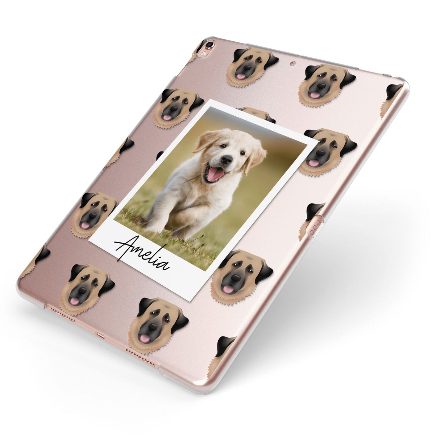 Personalised Dog Photo Apple iPad Case on Rose Gold iPad Side View