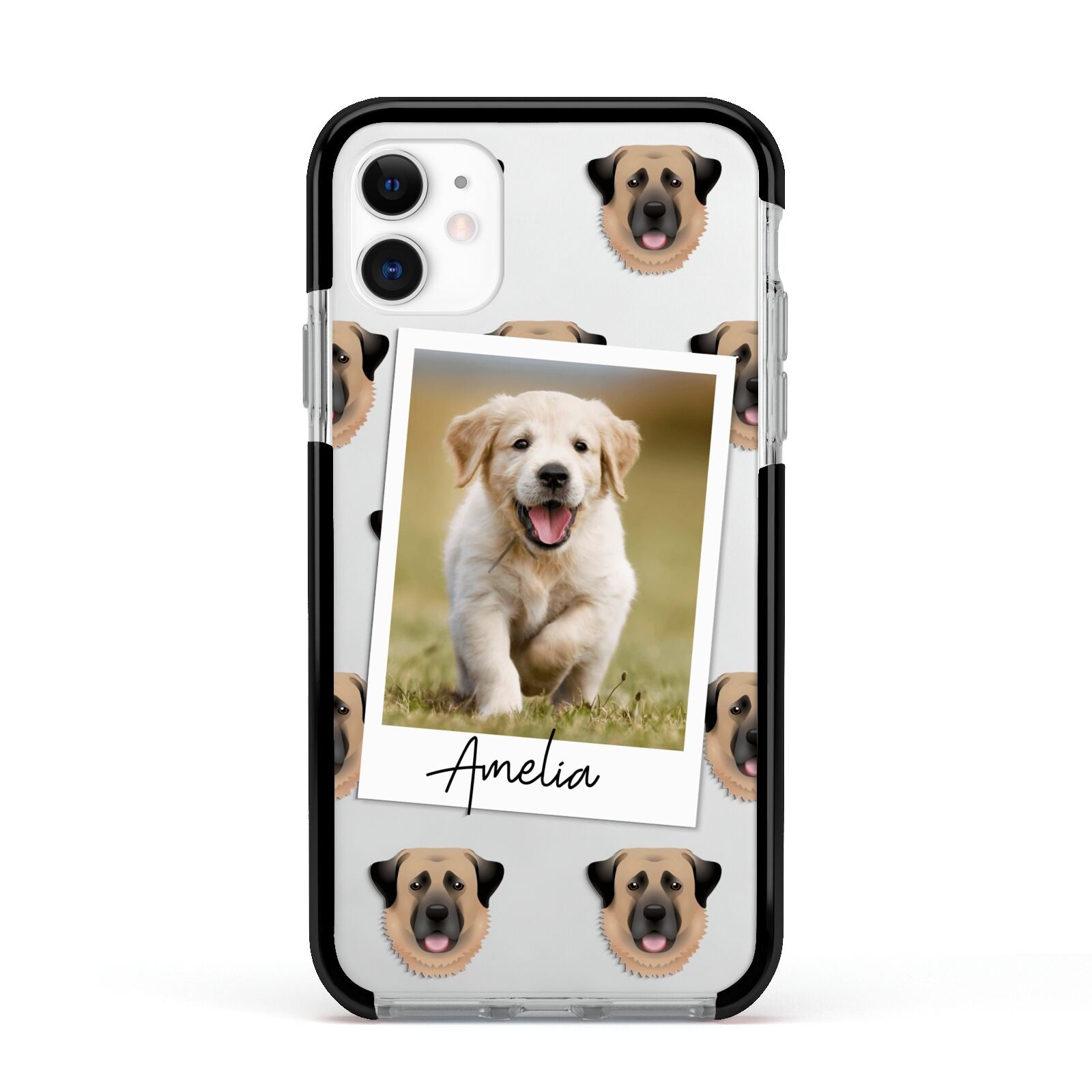 Personalised Dog Photo Apple iPhone 11 in White with Black Impact Case