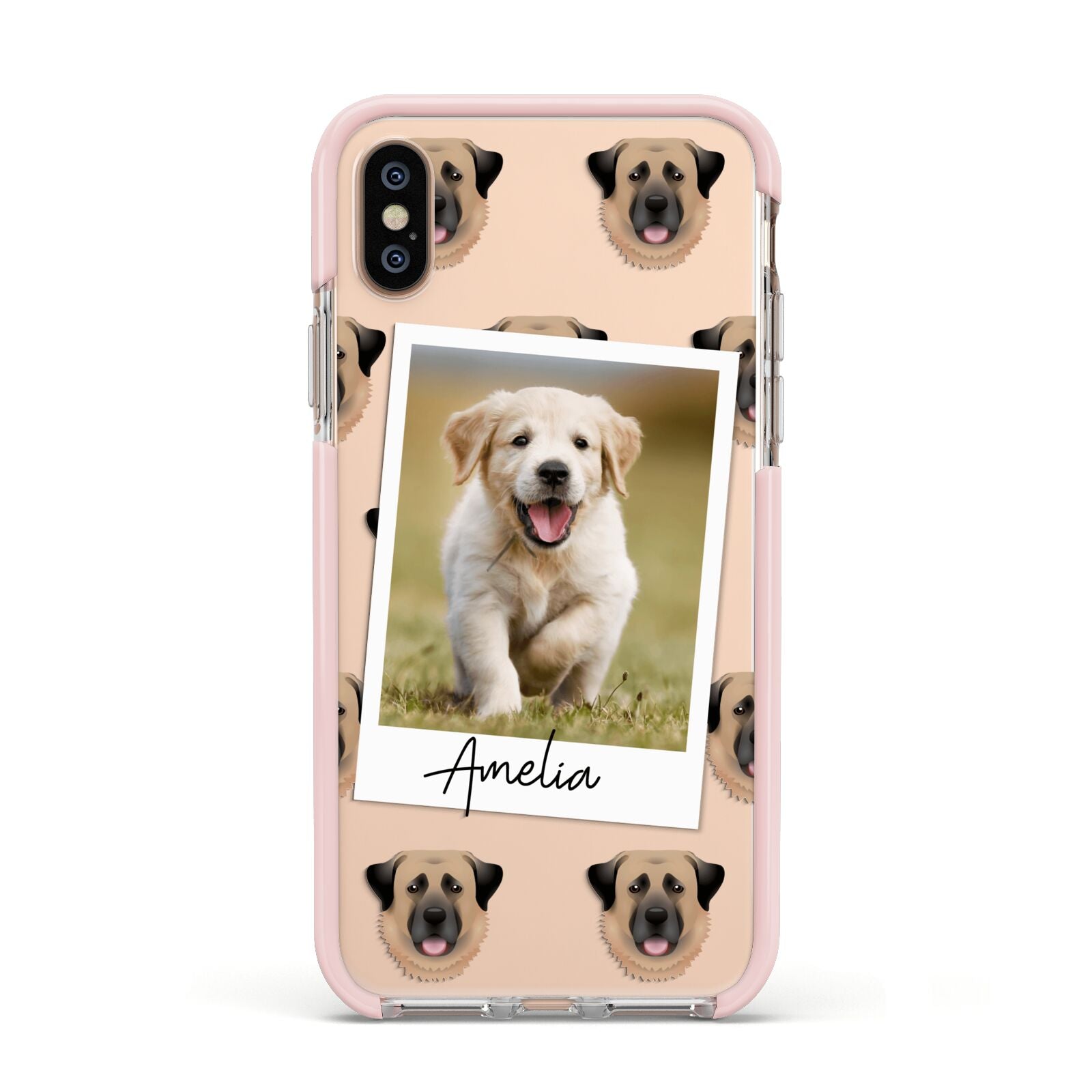 Personalised Dog Photo Apple iPhone Xs Impact Case Pink Edge on Gold Phone