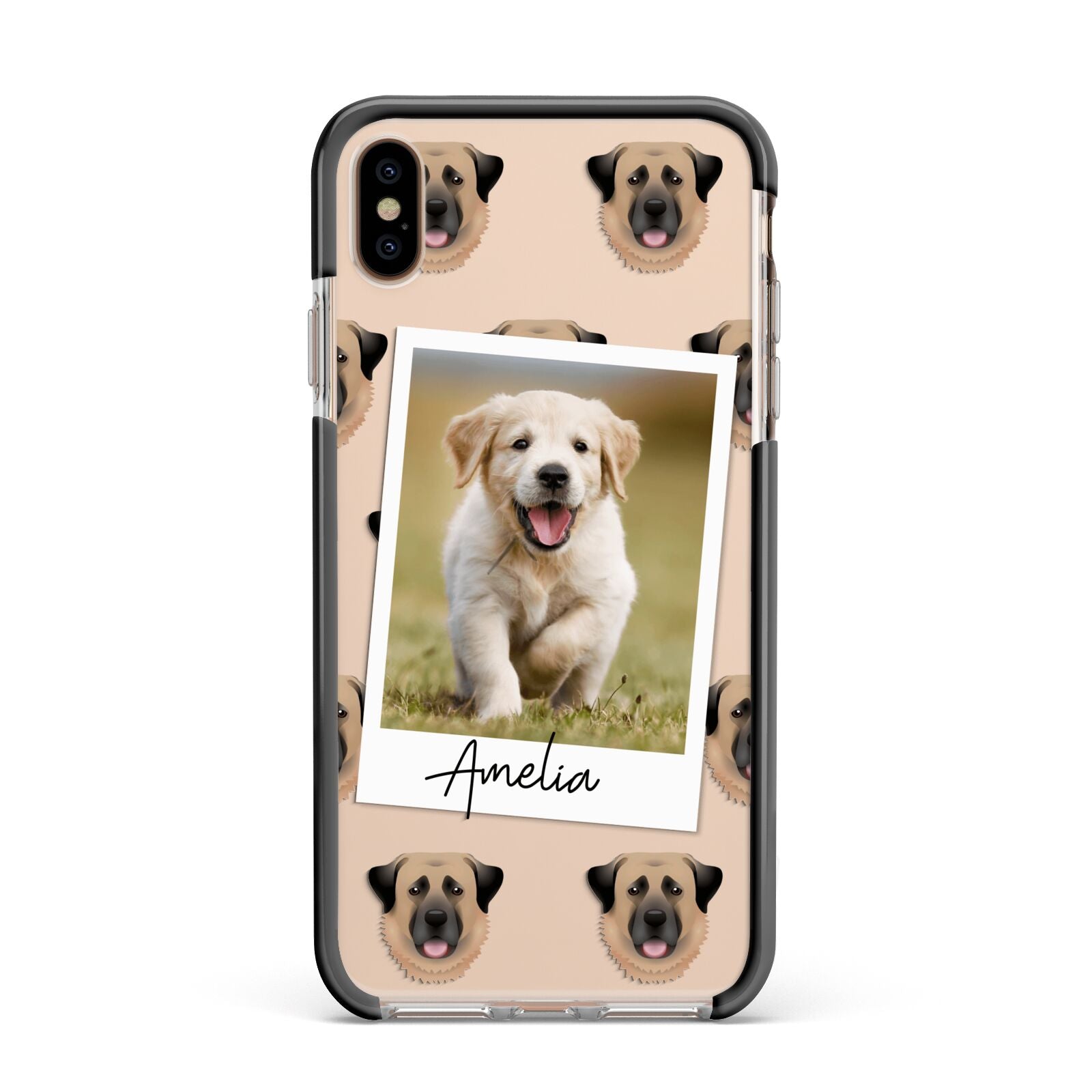 Personalised Dog Photo Apple iPhone Xs Max Impact Case Black Edge on Gold Phone