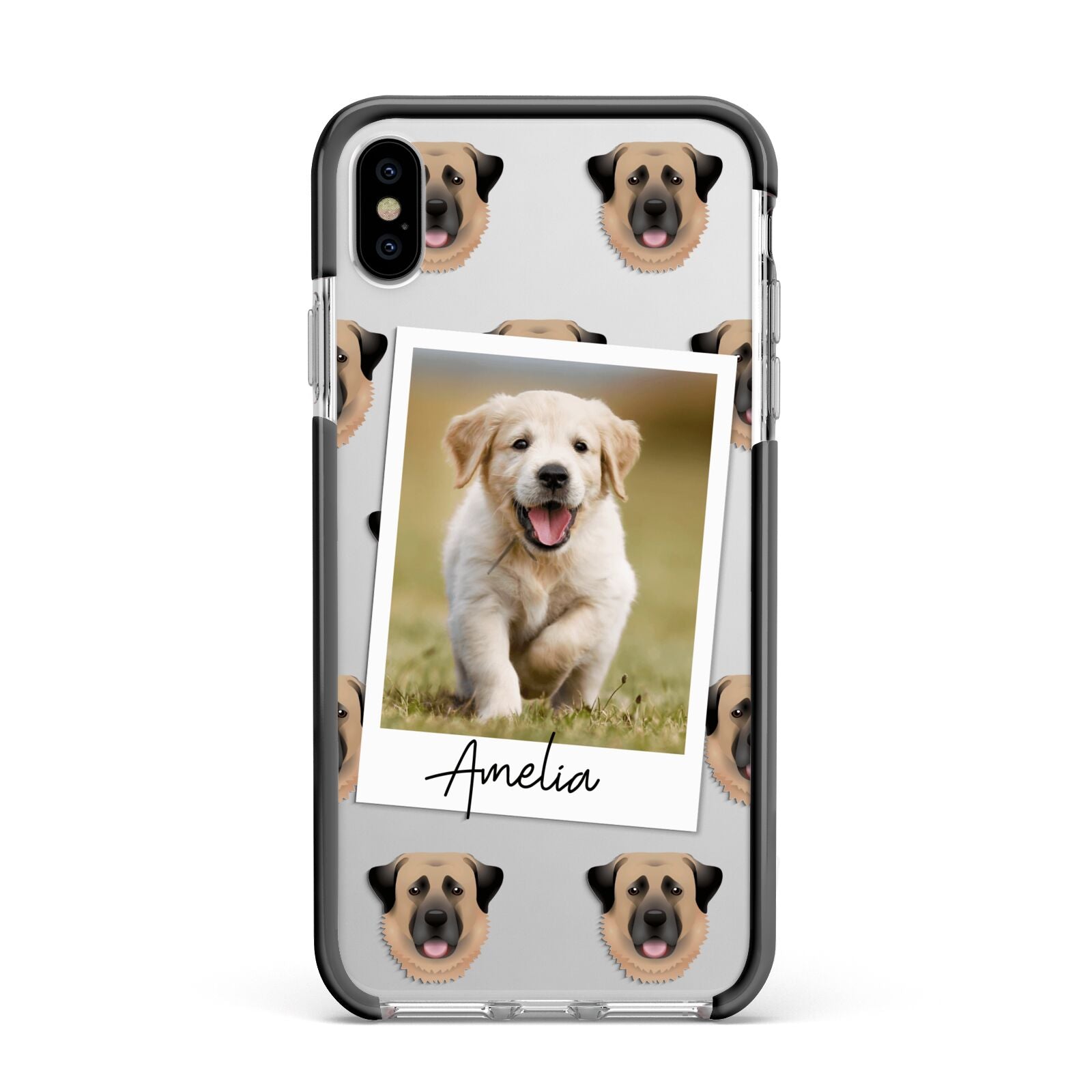 Personalised Dog Photo Apple iPhone Xs Max Impact Case Black Edge on Silver Phone