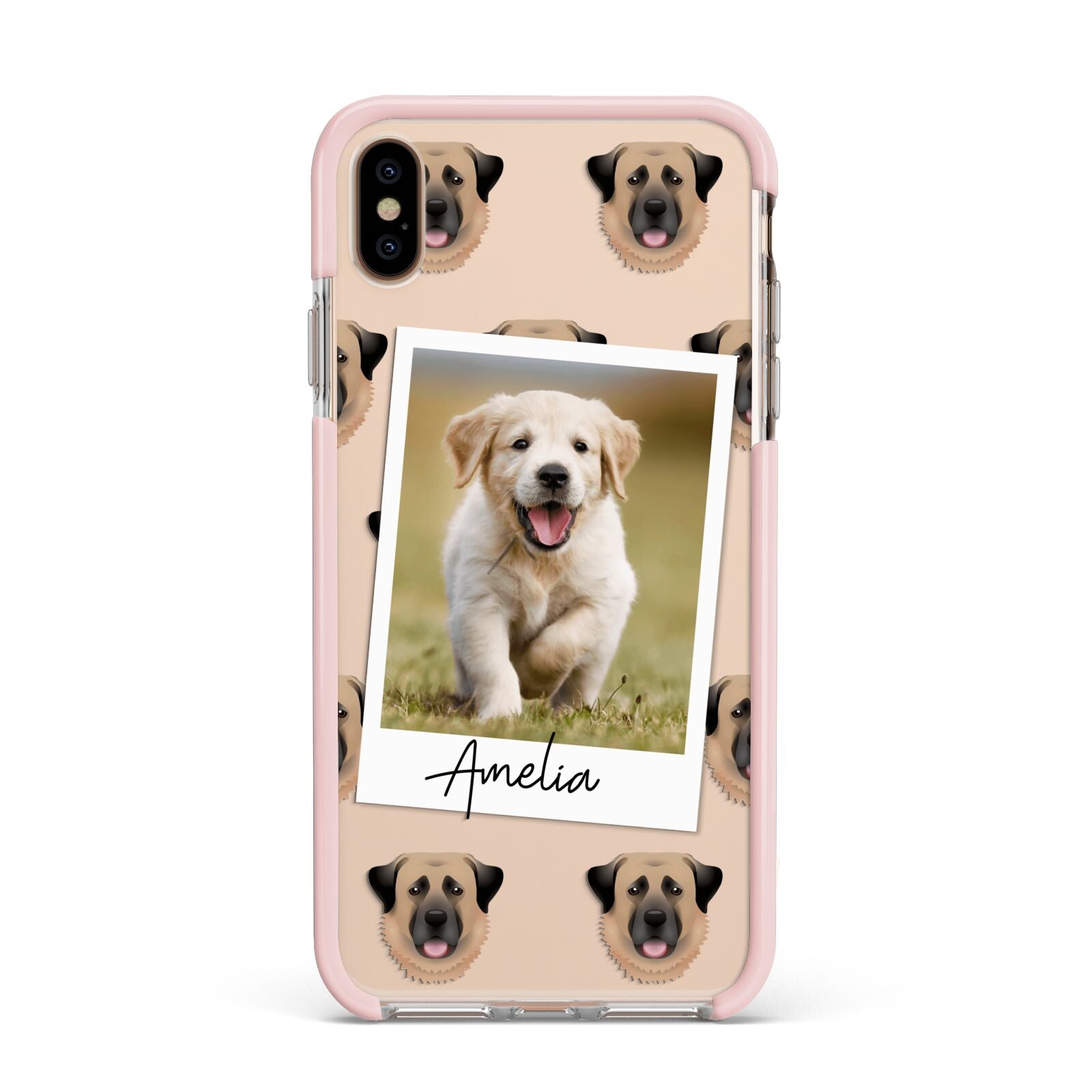Personalised Dog Photo Apple iPhone Xs Max Impact Case Pink Edge on Gold Phone