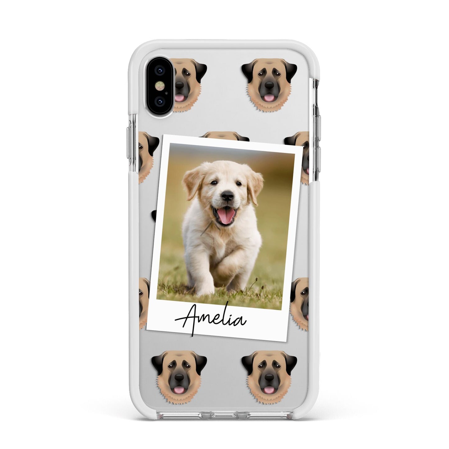 Personalised Dog Photo Apple iPhone Xs Max Impact Case White Edge on Silver Phone