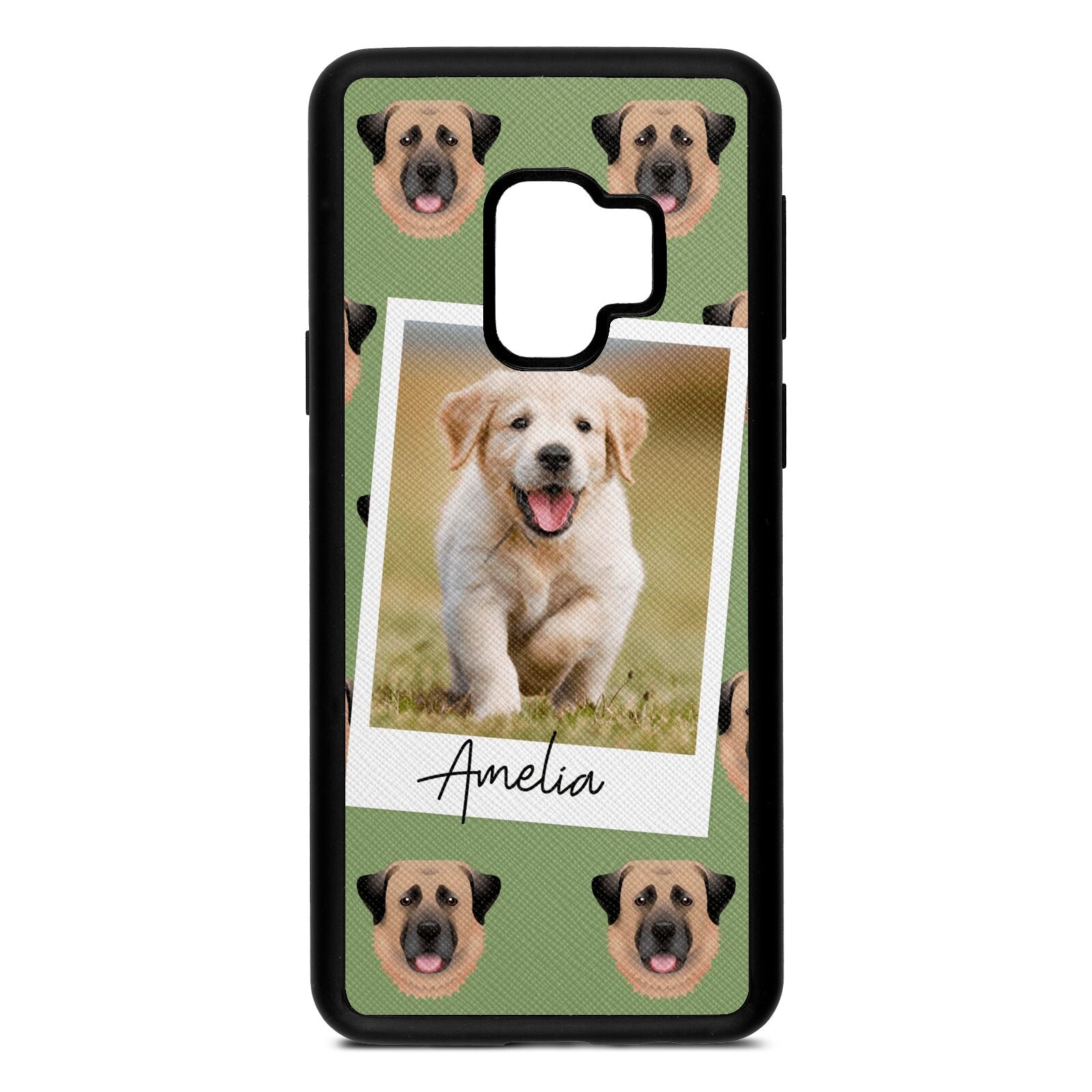 Personalised Dog Photo Lime Saffiano Leather Samsung S9 Case