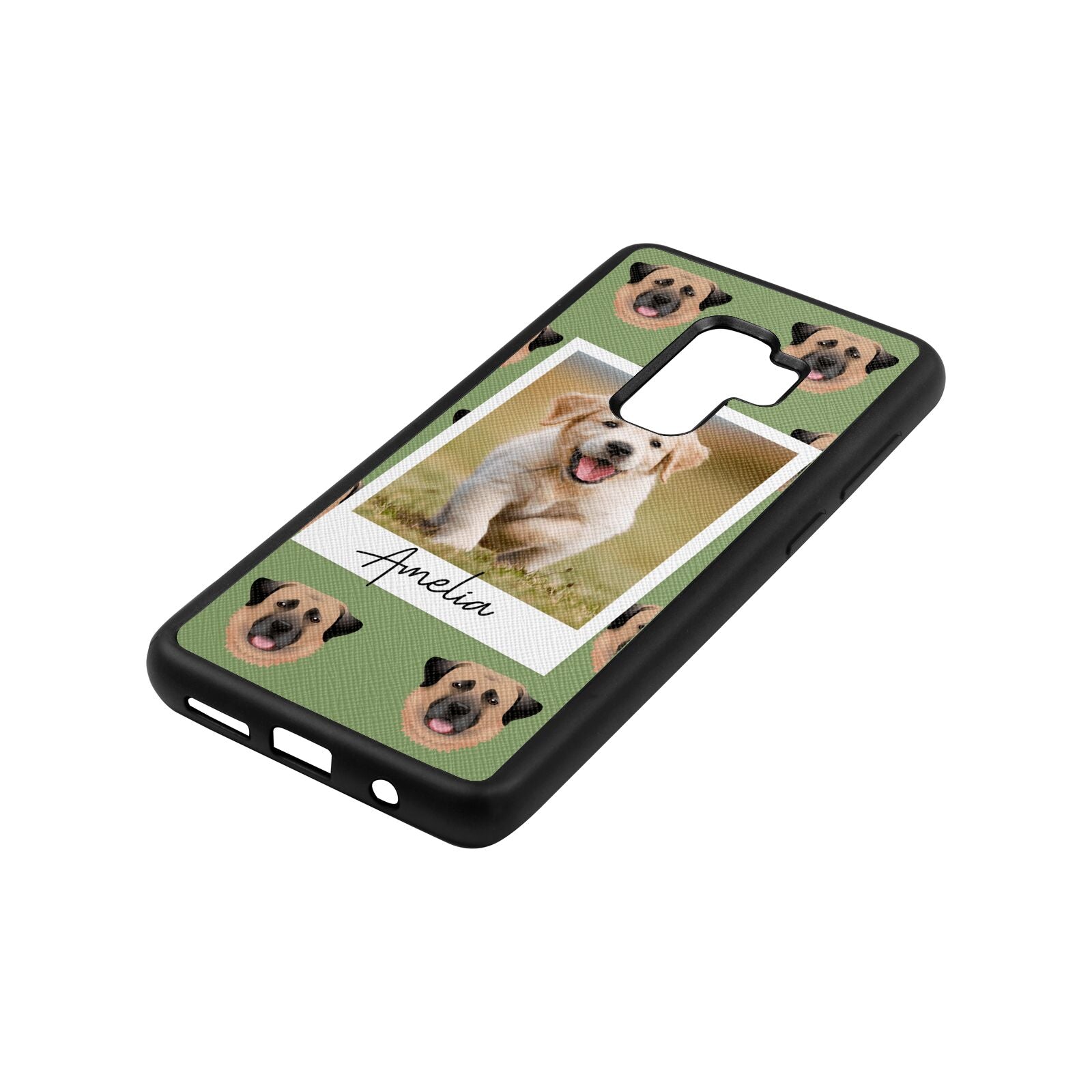 Personalised Dog Photo Lime Saffiano Leather Samsung S9 Plus Case Side Angle