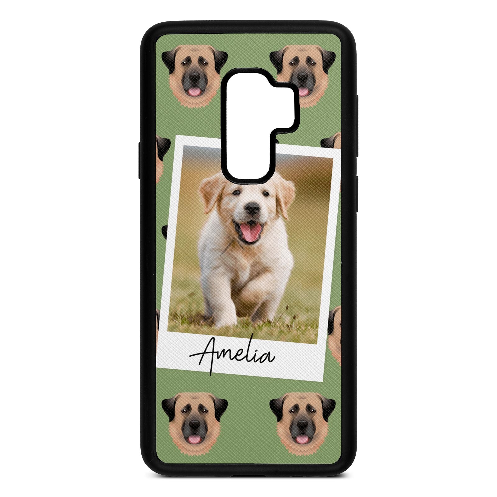Personalised Dog Photo Lime Saffiano Leather Samsung S9 Plus Case