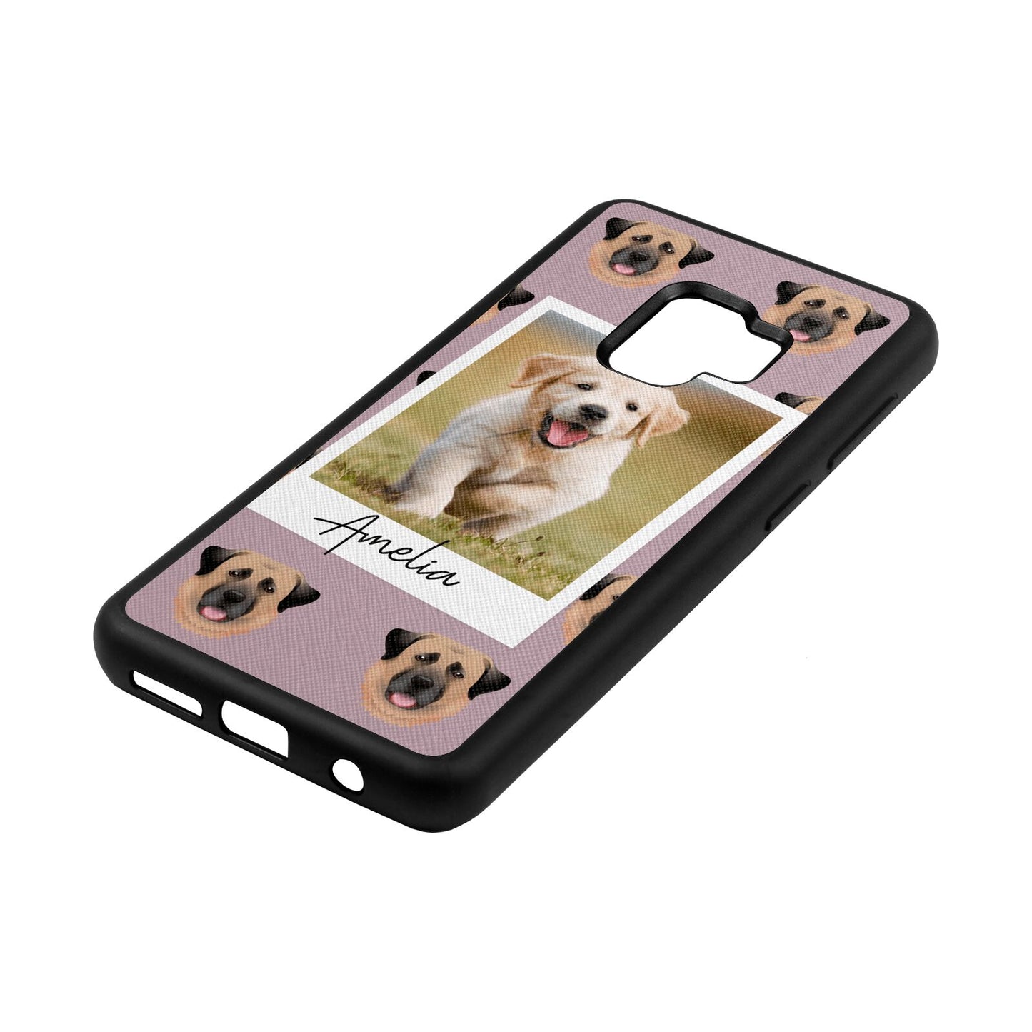 Personalised Dog Photo Lotus Saffiano Leather Samsung S9 Case Side Angle