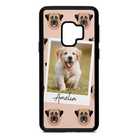 Personalised Dog Photo Nude Saffiano Leather Samsung S9 Case
