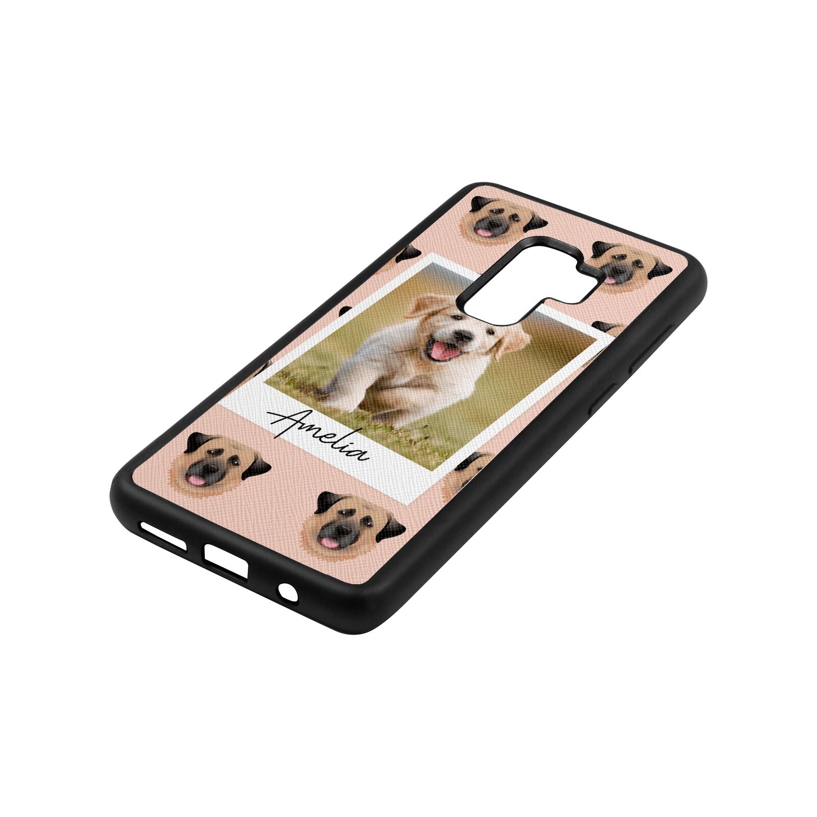 Personalised Dog Photo Nude Saffiano Leather Samsung S9 Plus Case Side Angle