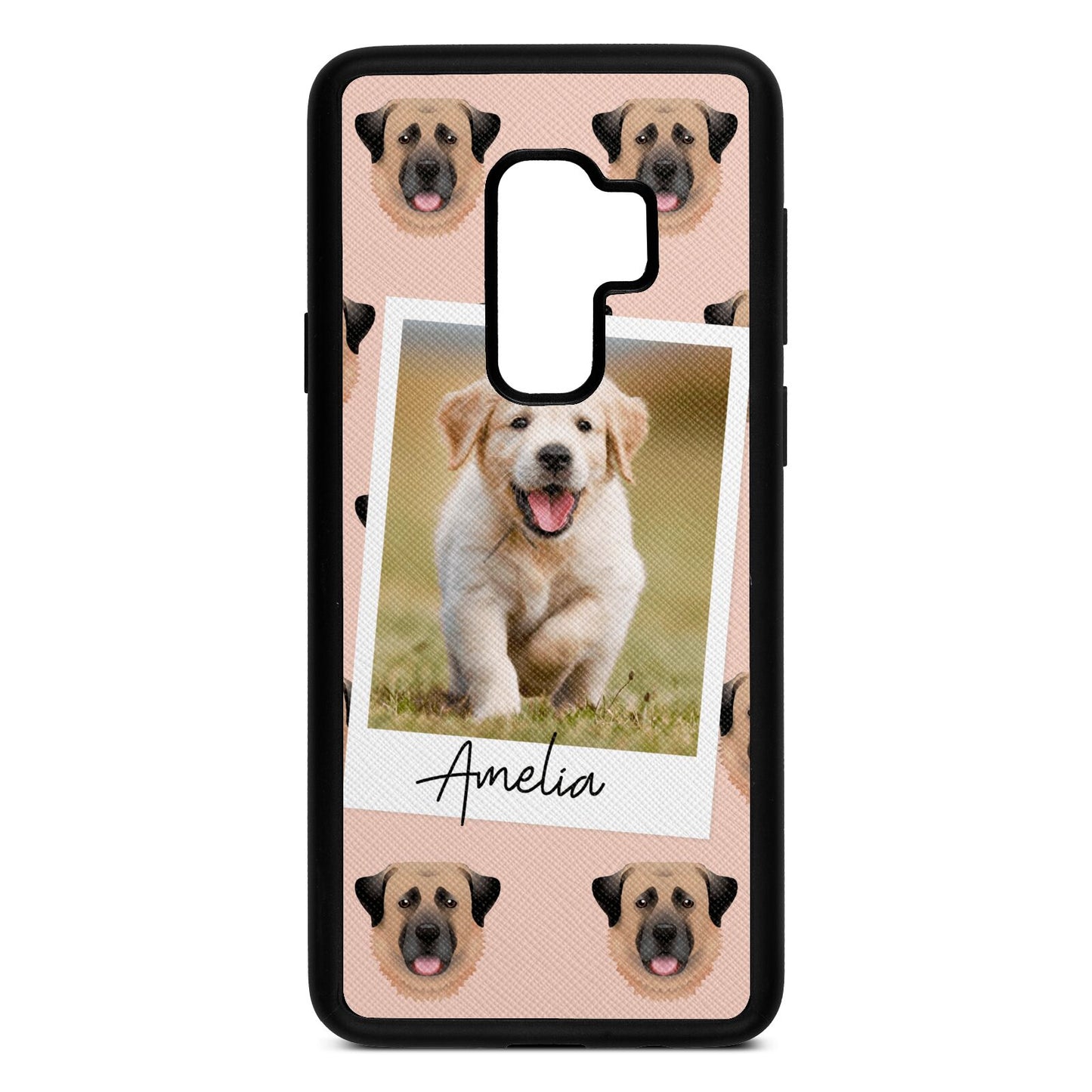 Personalised Dog Photo Nude Saffiano Leather Samsung S9 Plus Case