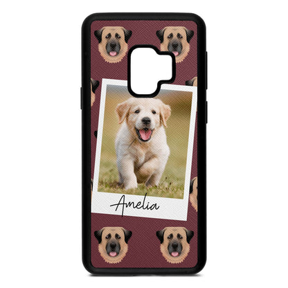 Personalised Dog Photo Rose Brown Saffiano Leather Samsung S9 Case
