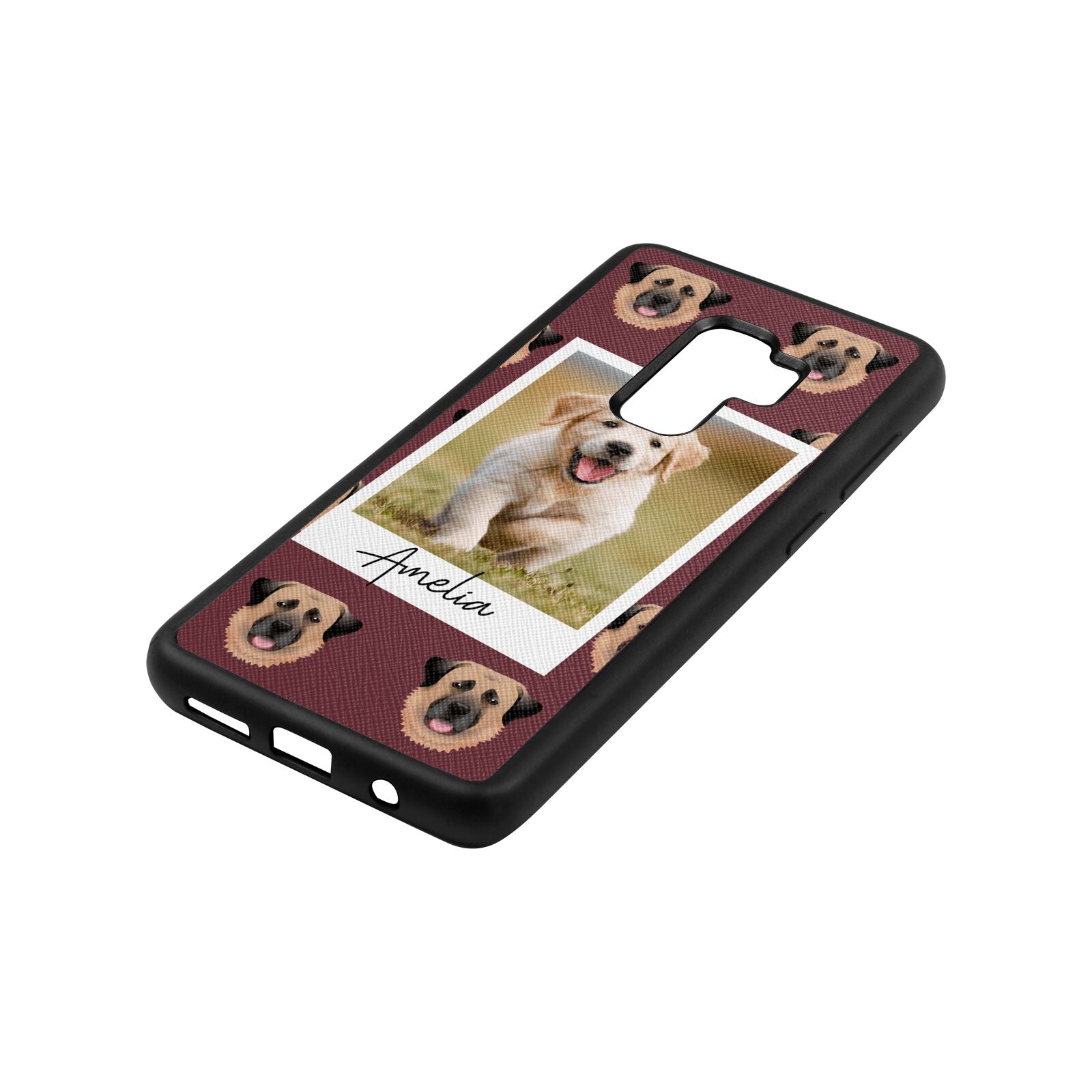 Personalised Dog Photo Rose Brown Saffiano Leather Samsung S9 Plus Case Side Angle