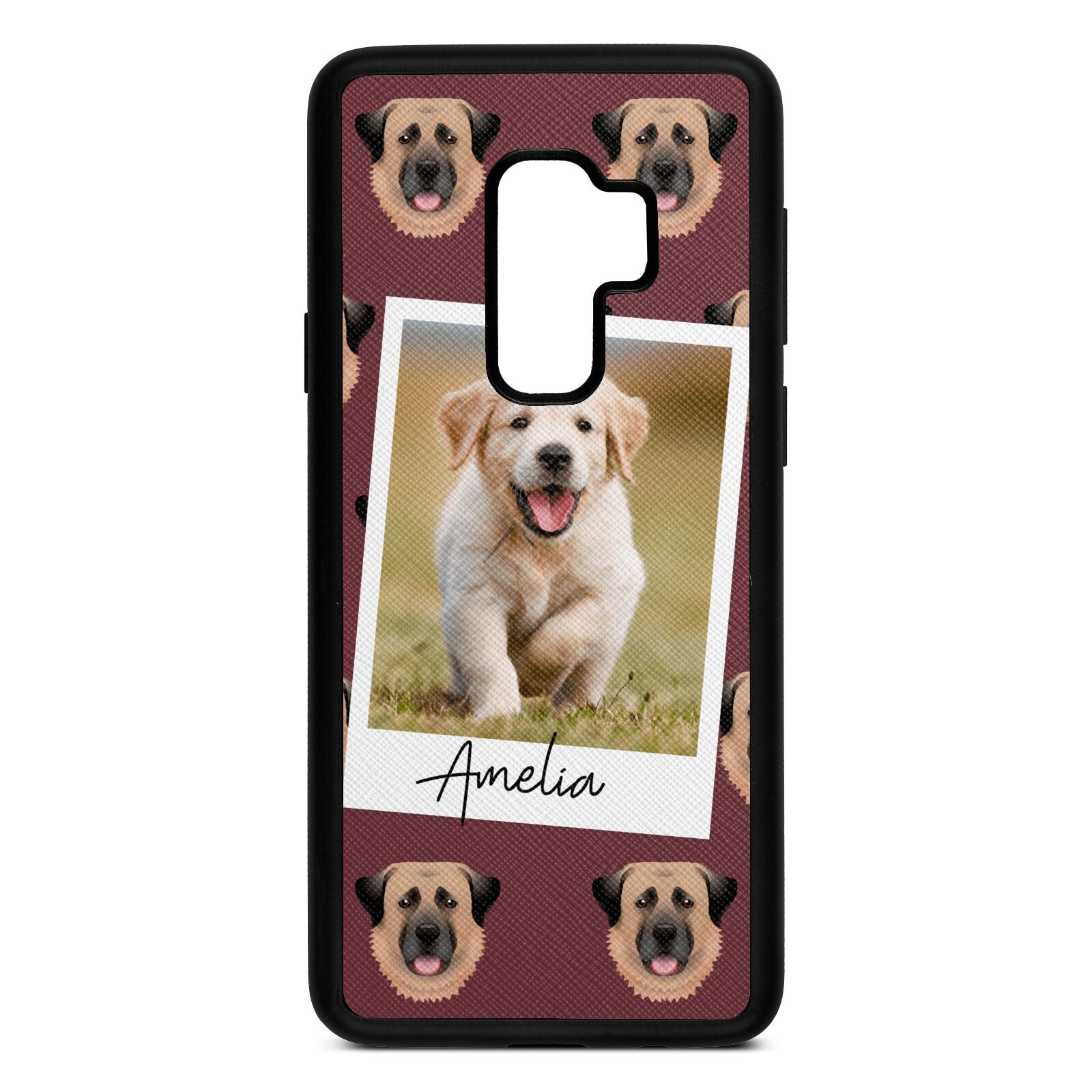 Personalised Dog Photo Rose Brown Saffiano Leather Samsung S9 Plus Case