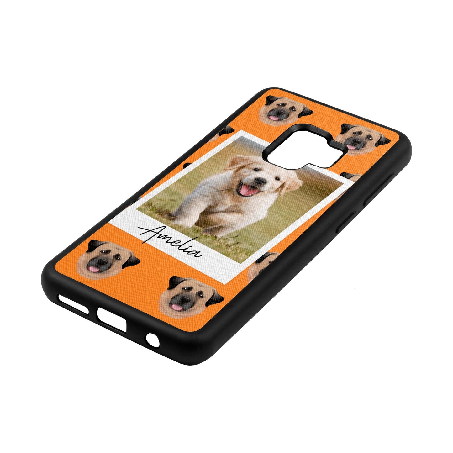 Personalised Dog Photo Saffron Saffiano Leather Samsung S9 Case Side Angle