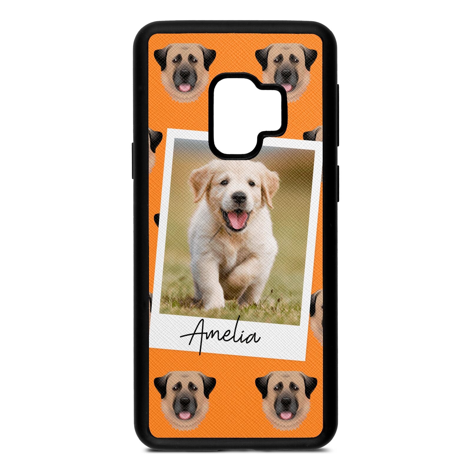 Personalised Dog Photo Saffron Saffiano Leather Samsung S9 Case