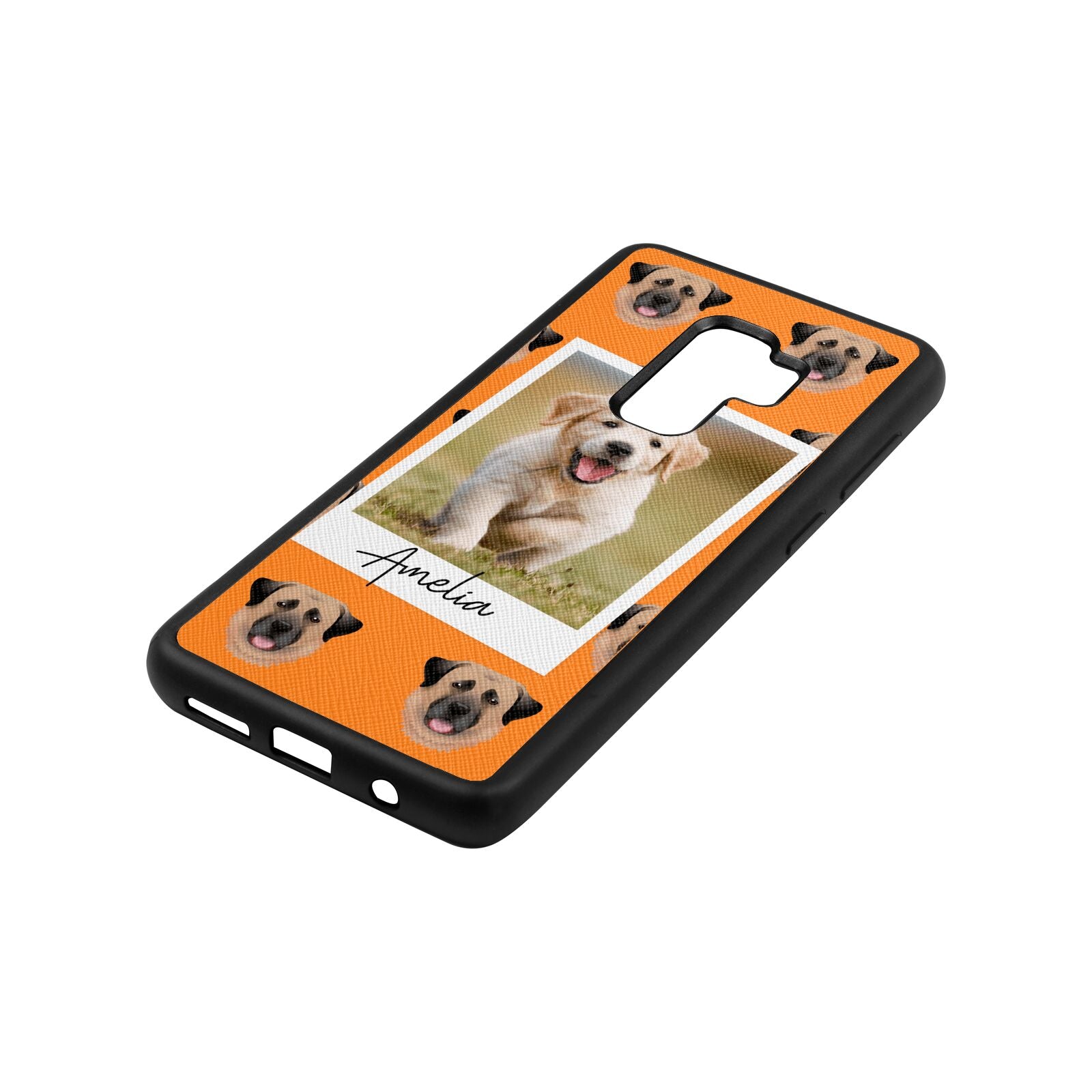 Personalised Dog Photo Saffron Saffiano Leather Samsung S9 Plus Case Side Angle
