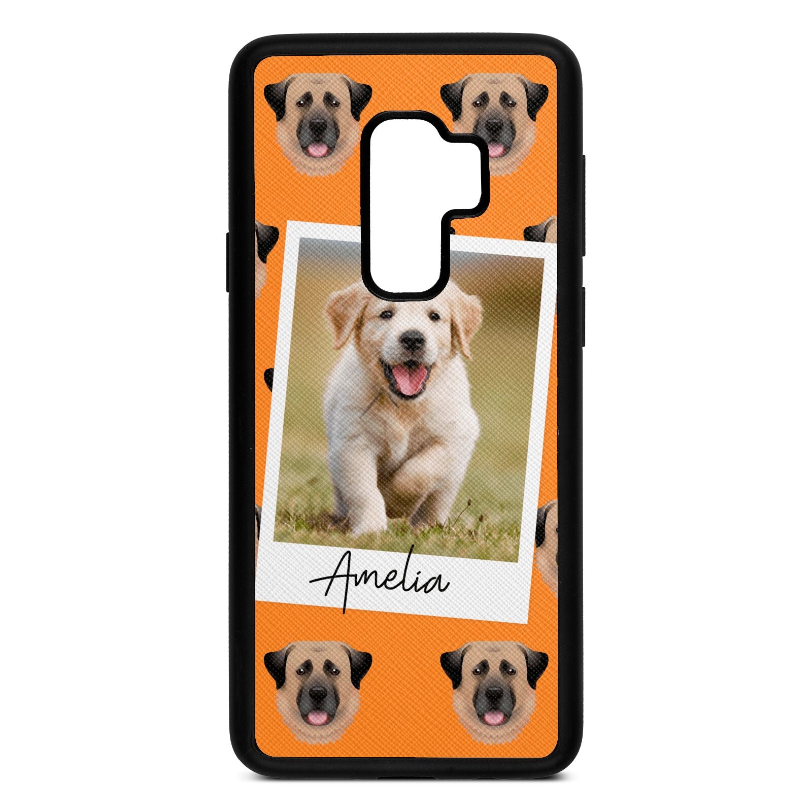 Personalised Dog Photo Saffron Saffiano Leather Samsung S9 Plus Case