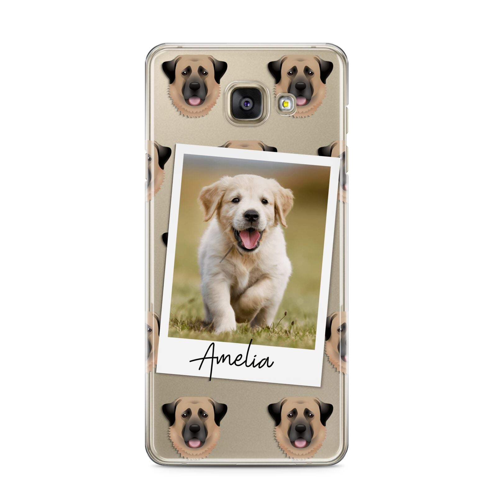 Personalised Dog Photo Samsung Galaxy A3 2016 Case on gold phone