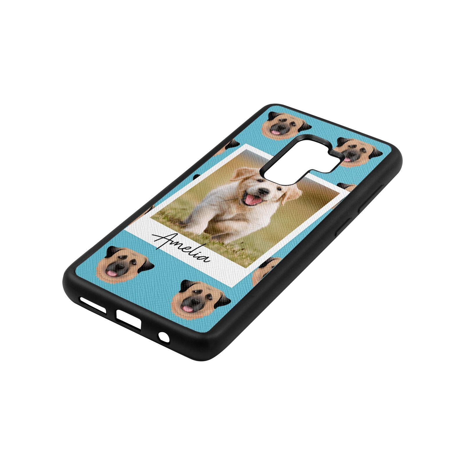 Personalised Dog Photo Sky Saffiano Leather Samsung S9 Plus Case Side Angle