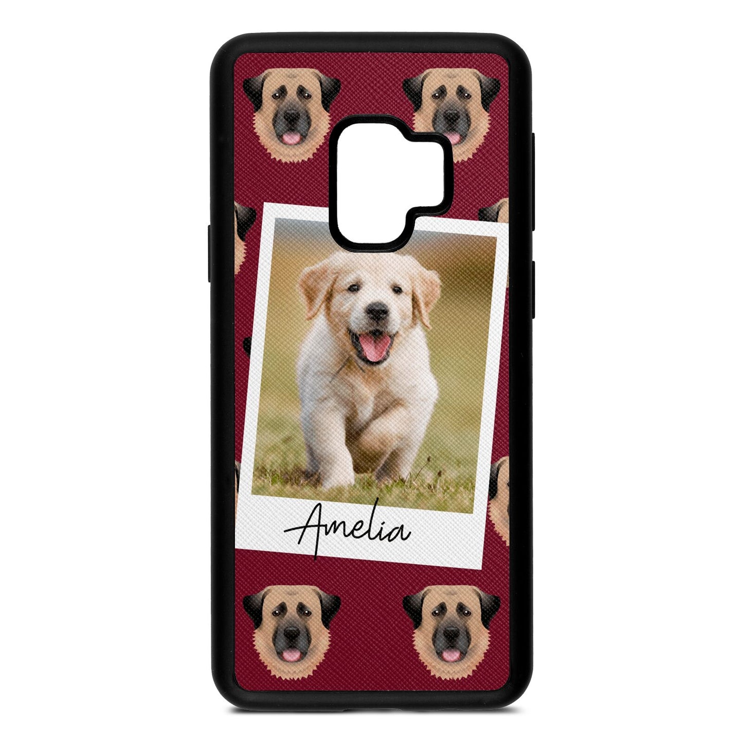 Personalised Dog Photo Wine Red Saffiano Leather Samsung S9 Case