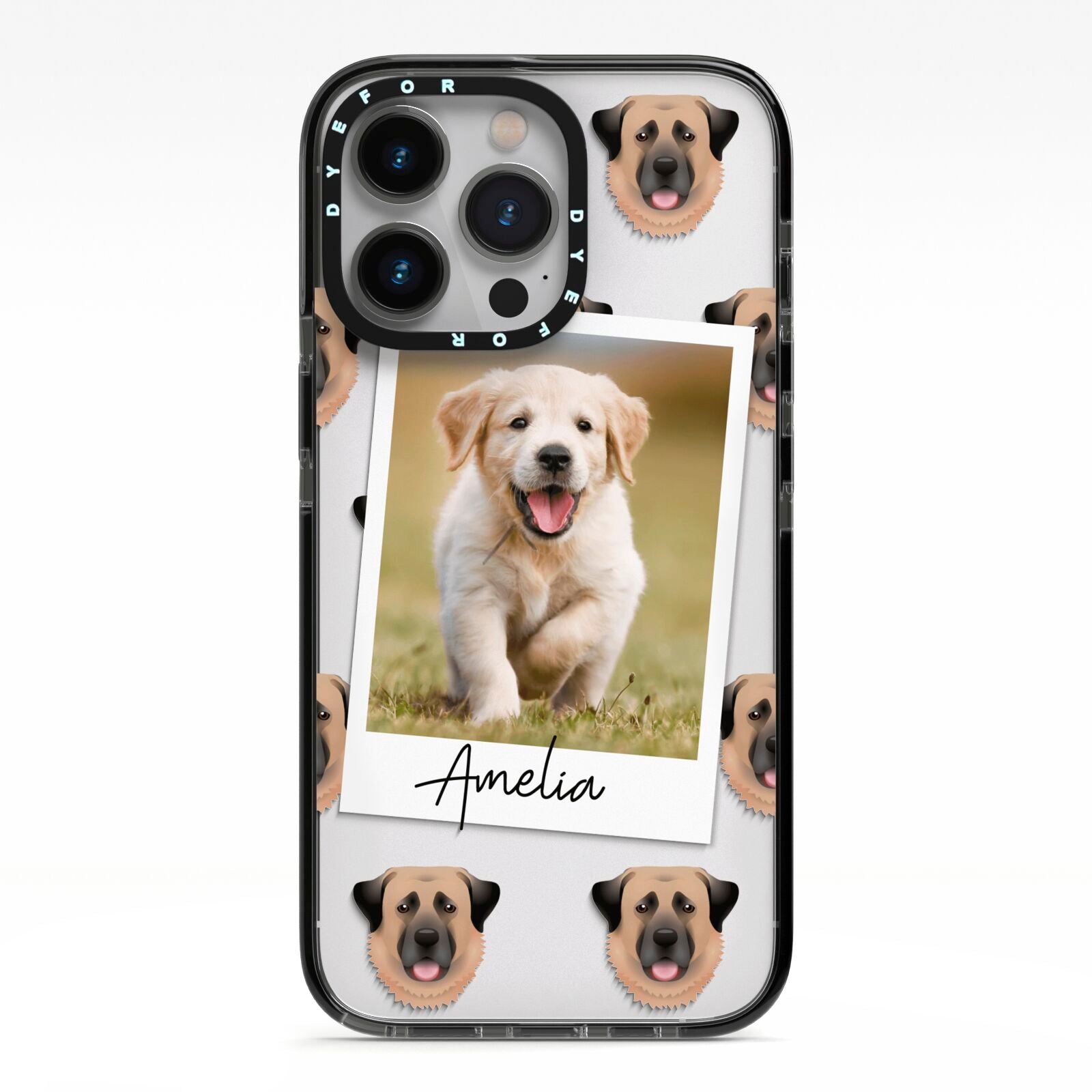 Personalised Dog Photo iPhone 13 Pro Black Impact Case on Silver phone