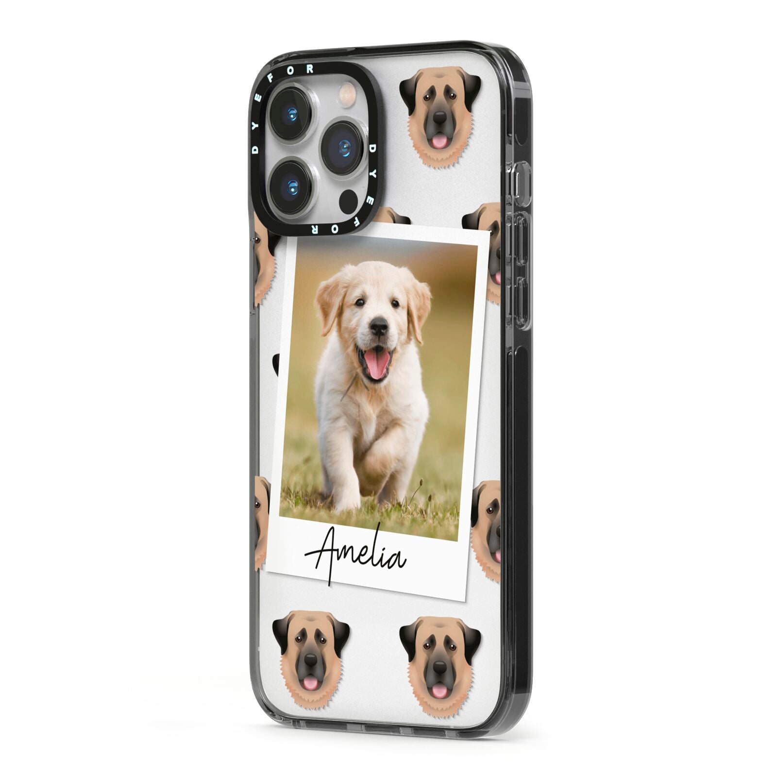 Personalised Dog Photo iPhone 13 Pro Max Black Impact Case Side Angle on Silver phone