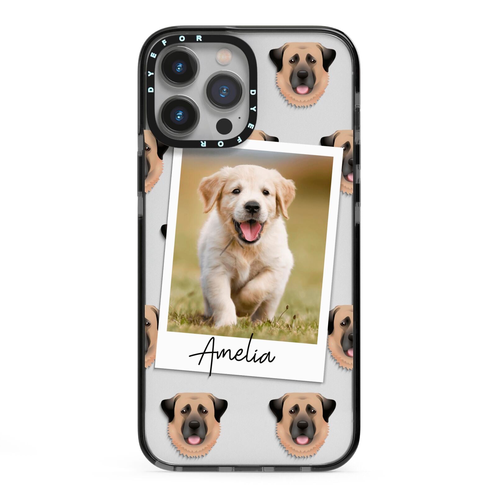 Personalised Dog Photo iPhone 13 Pro Max Black Impact Case on Silver phone